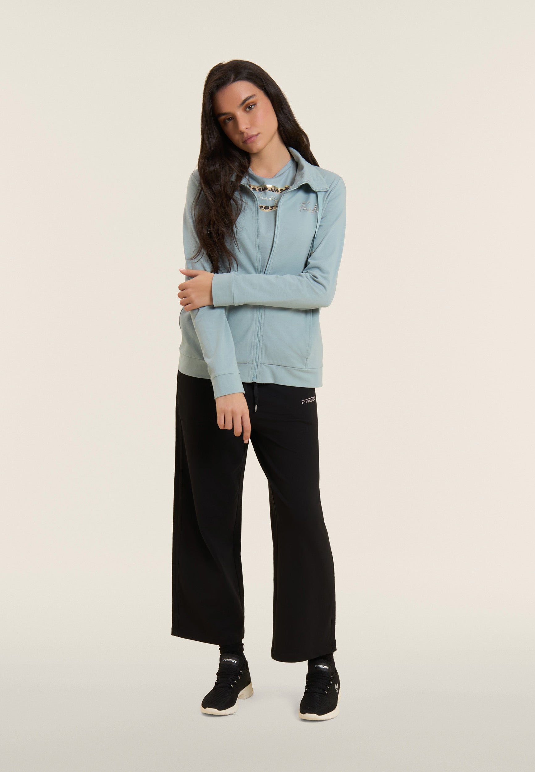 freddy-pantaloni-sportivi-cropped-comfort-wide-leg-jersey-cotone image 5