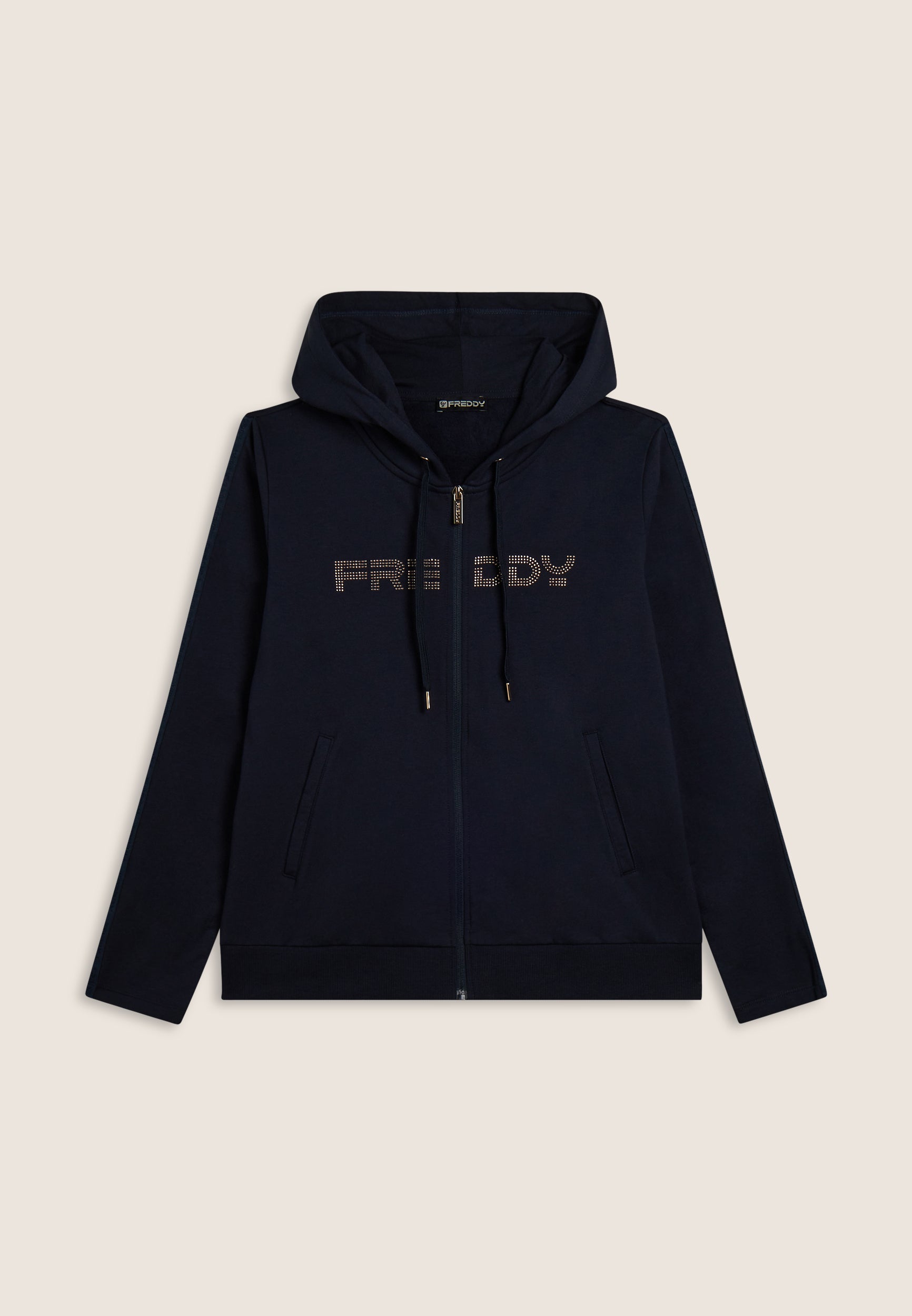 freddy-felpa-donna-con-zip-cappuccio-e-banda-logata-strass image 5
