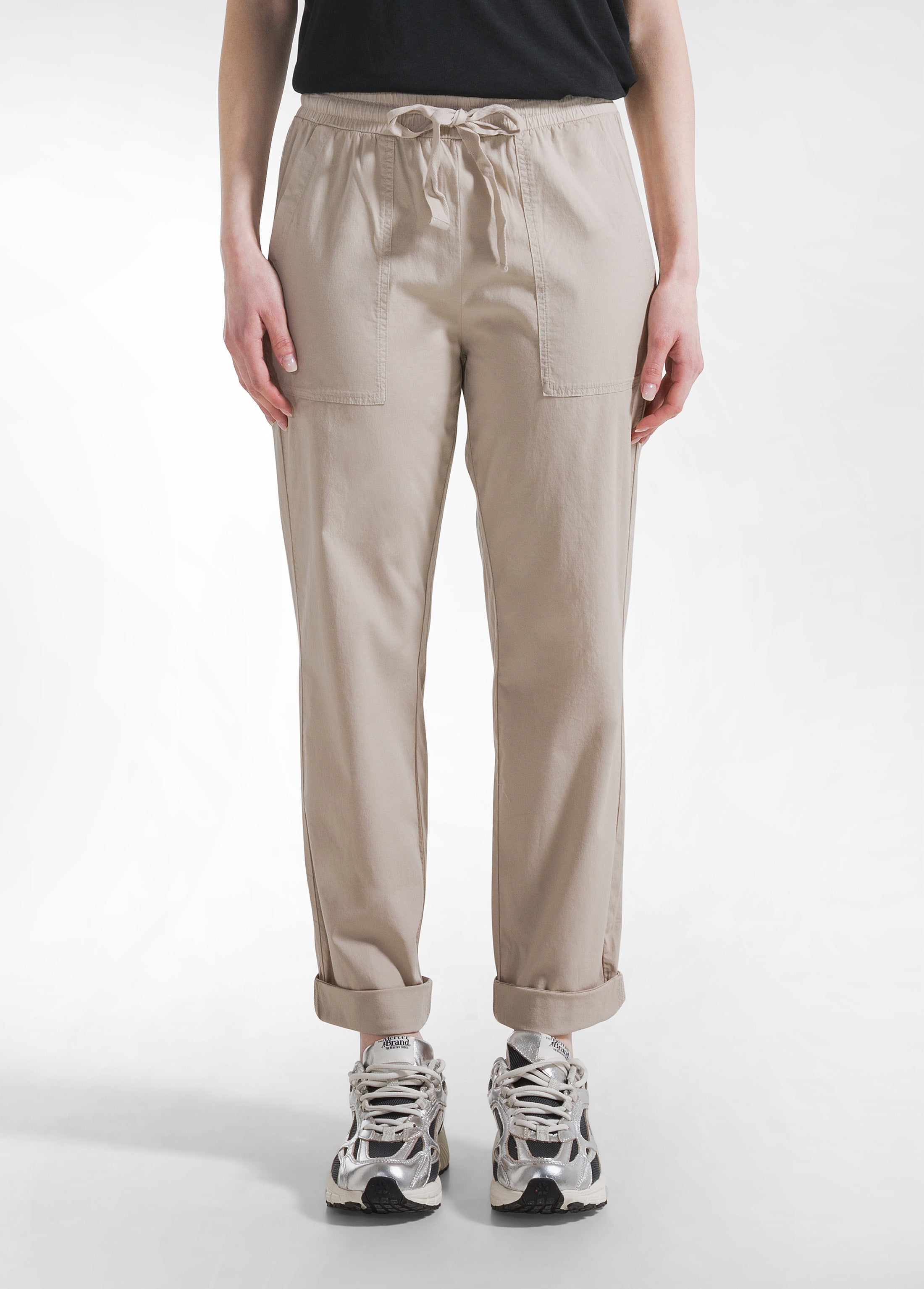 deha-pantaloni-dritti-in-popline-elasticizzato-beige-d42556 image 2