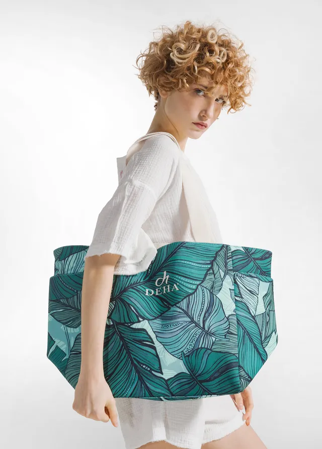 deha-borsa-shopper-stampata-verde-40x25x30-cm image 1
