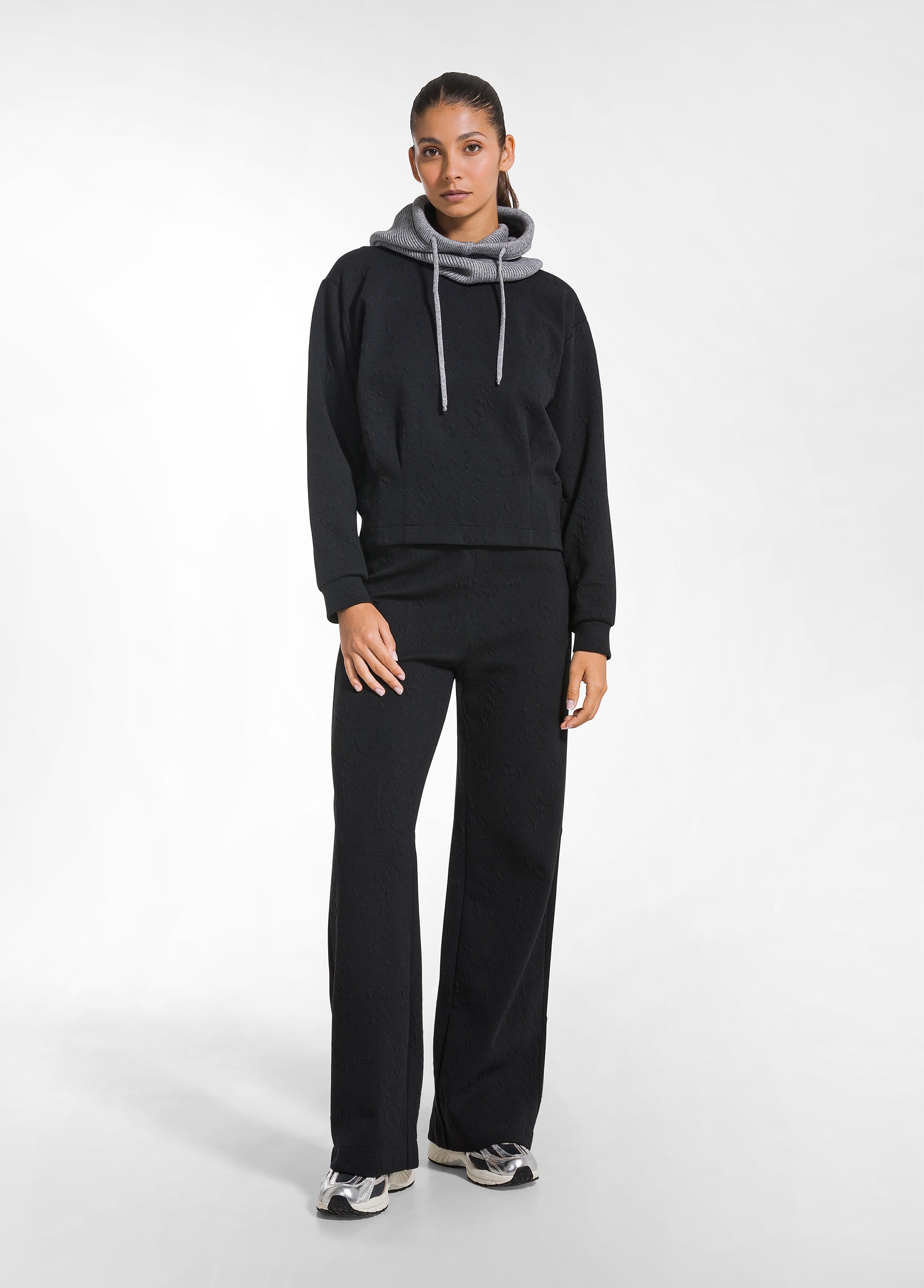 deha-d52527-pantaloni-gamba-dritta-effetto-matelass-nero-animalier image 1