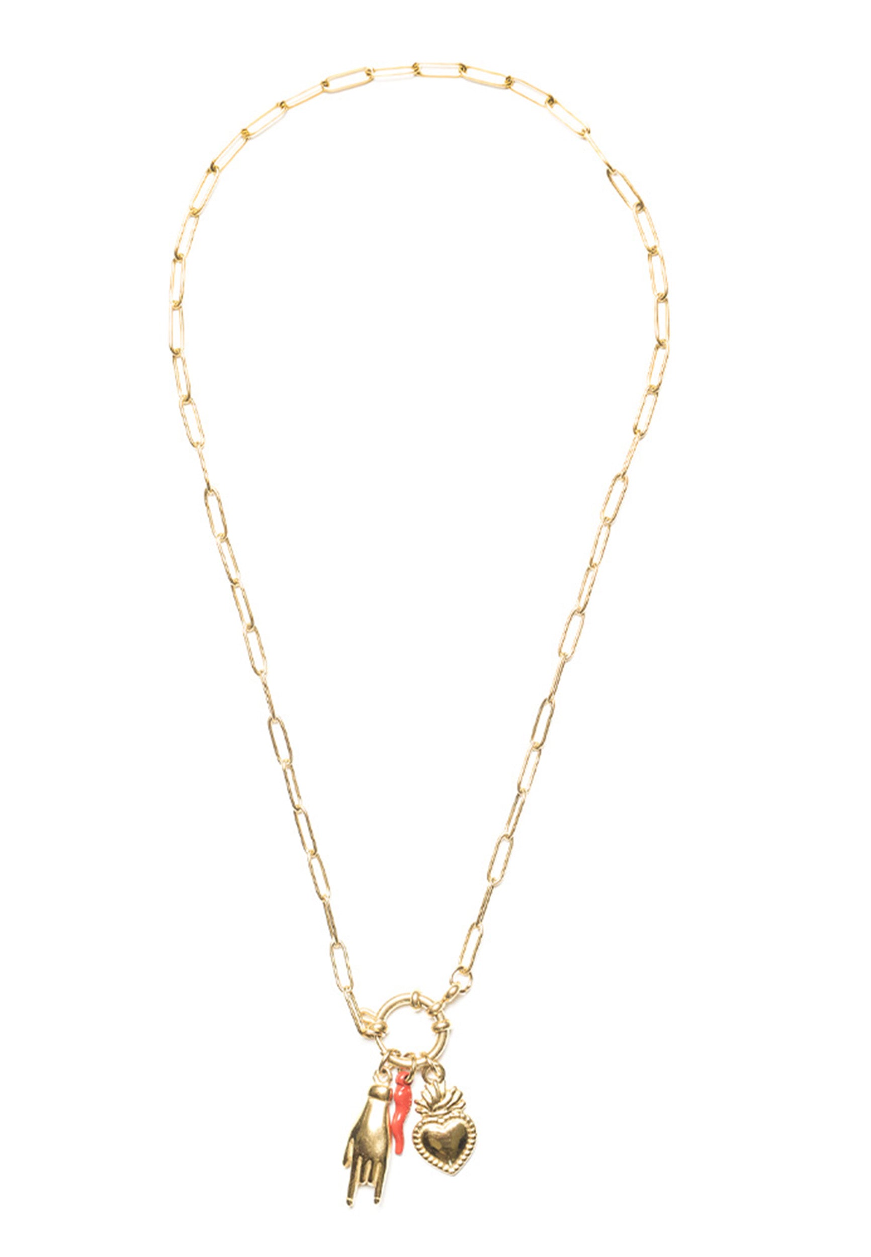 freddy-collana-a-catena-in-acciaio-dorato-45-cm-con-pendente-cuore-sacro image 1