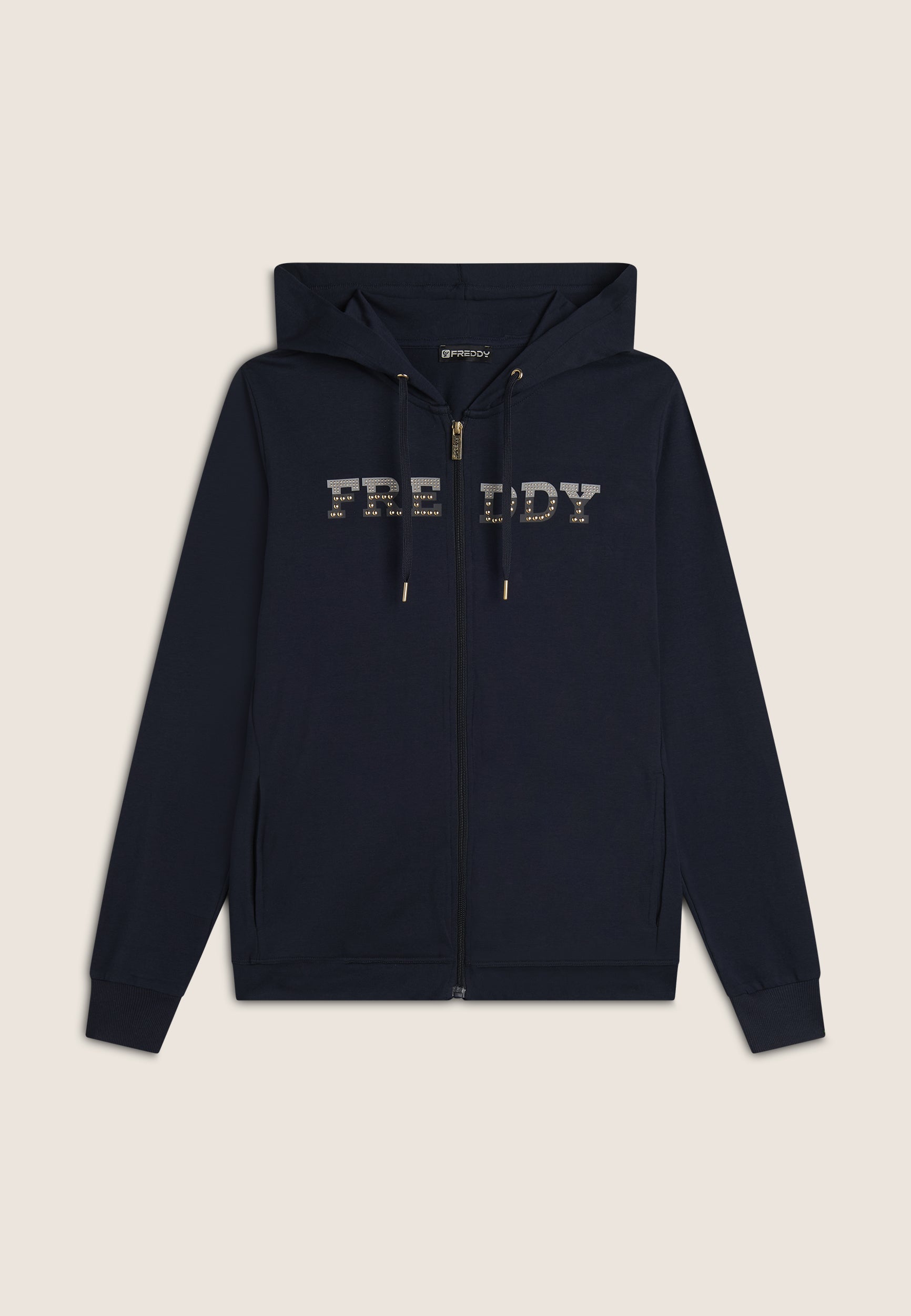 freddy-felpa-comfort-con-zip-e-cappuccio-grafica-dorata image 7