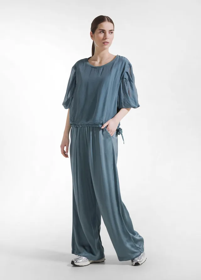 deha-pantaloni-palazzo-in-satin-verde image 1