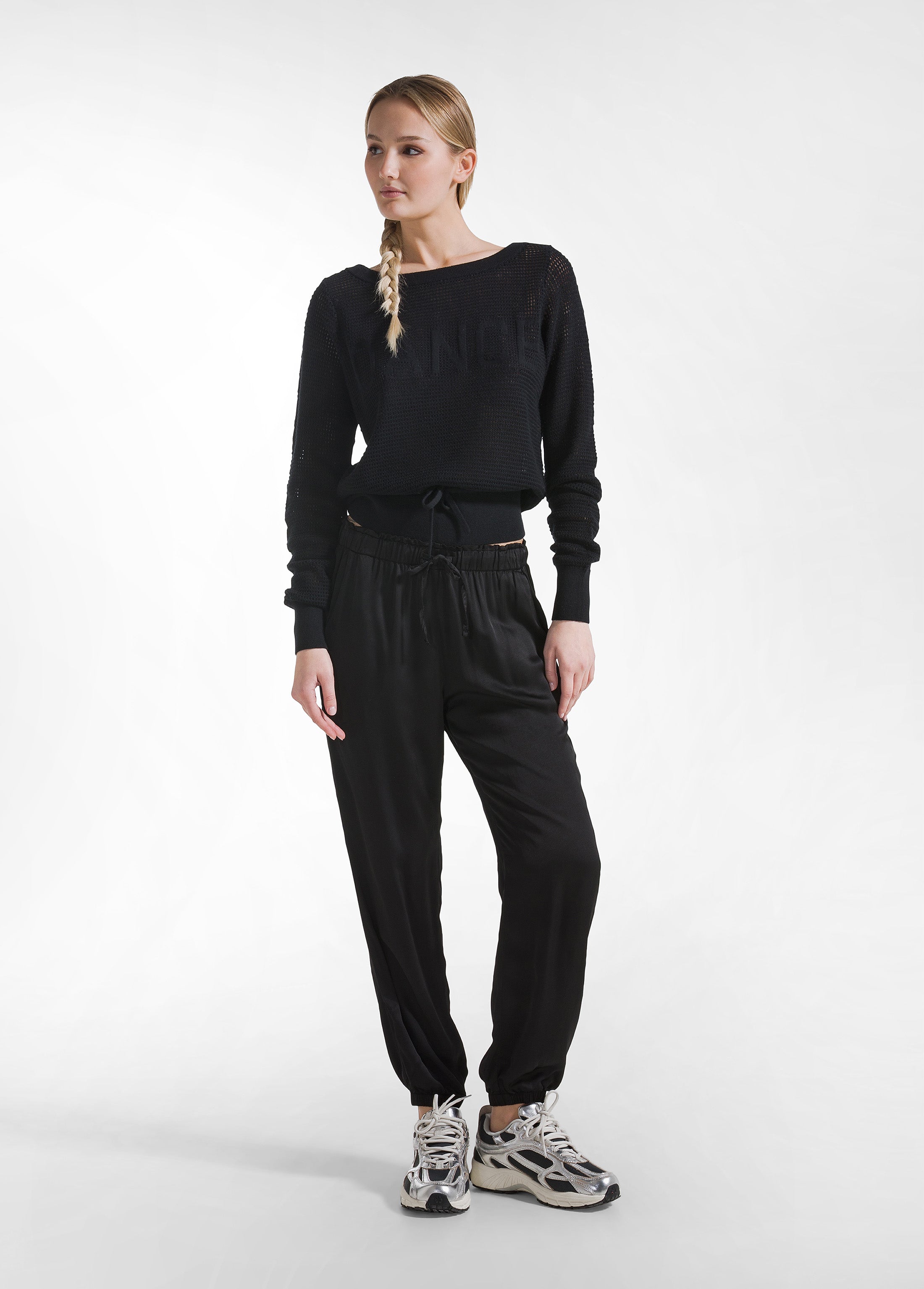 deha-maglia-in-cotone-effetto-rete-nero image 4