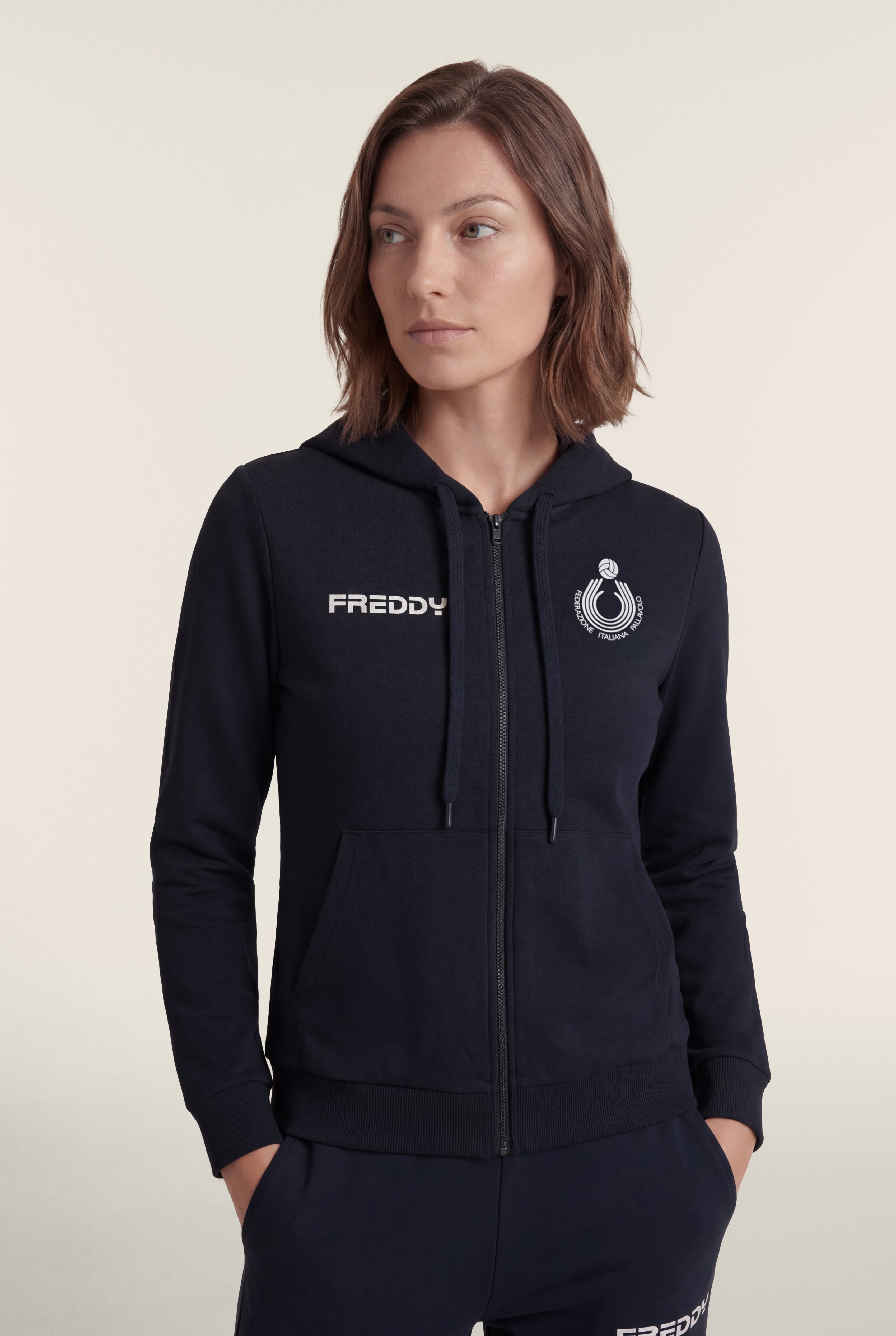 freddy-felpa-donna-fipav-con-cappuccio-e-zip-in-cotone-bielastico image 1