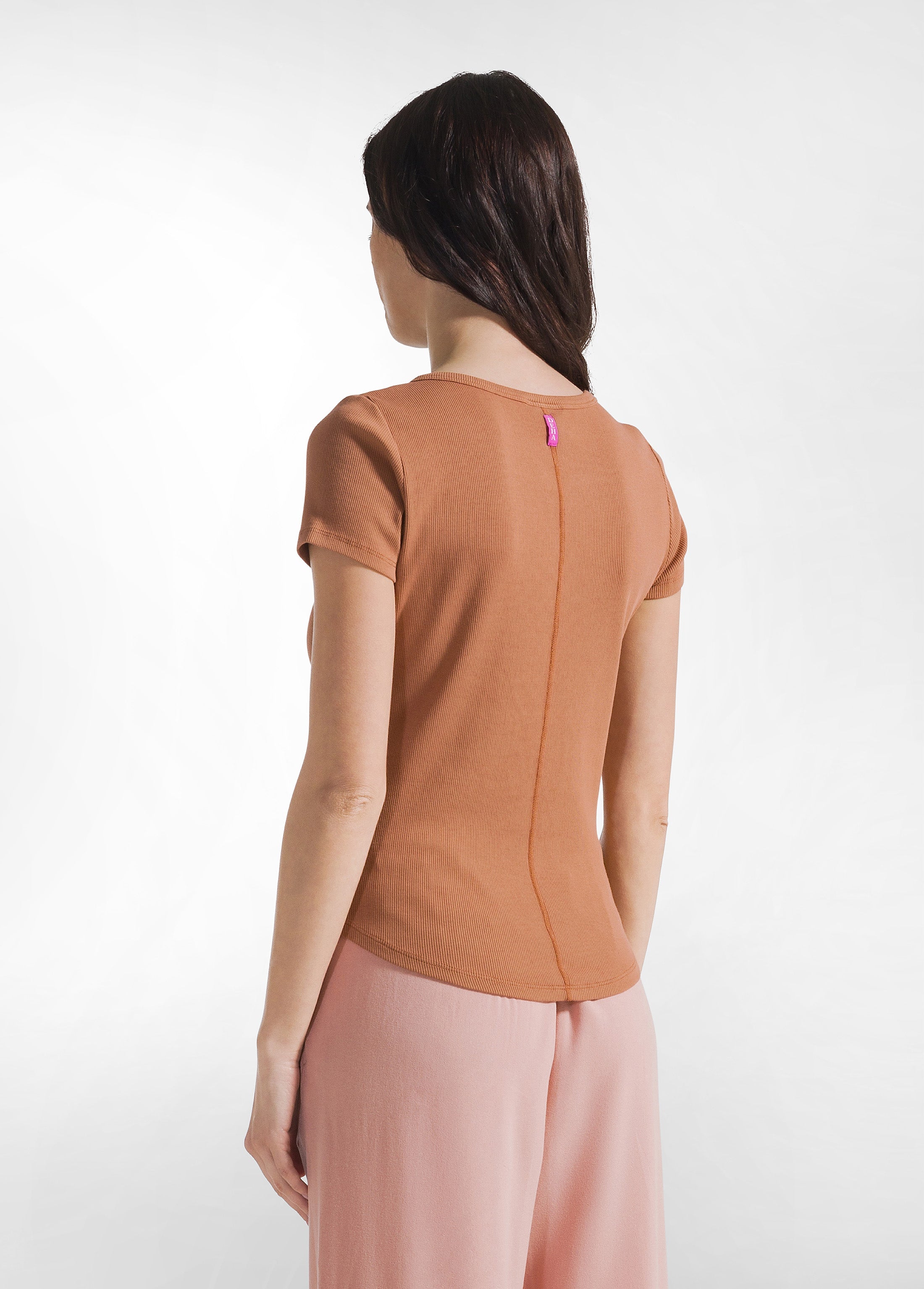deha-t-shirt-in-costina-marrone-girocollo-stretch image 2