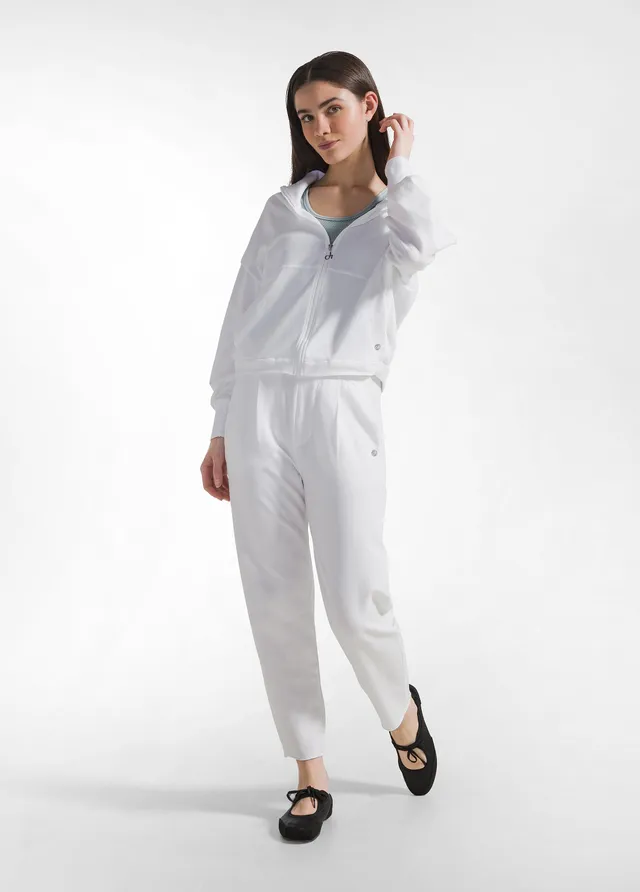 deha-pantalone-in-felpa-con-dettagli-in-lino-bianco image 1
