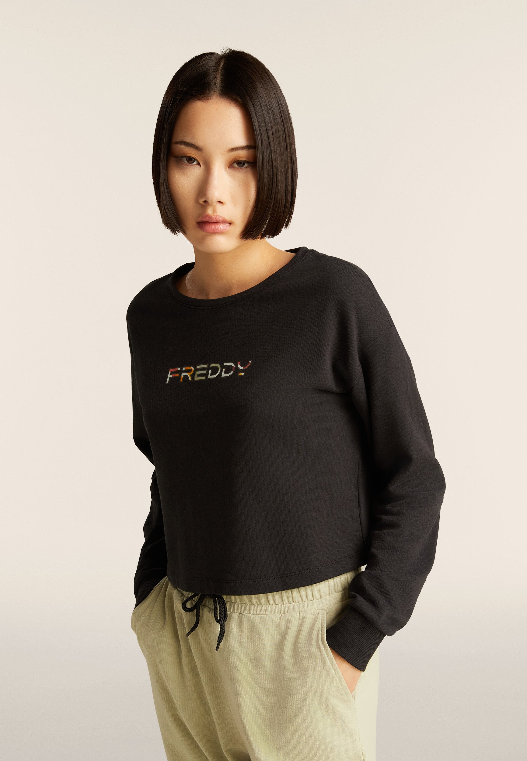 freddy-felpa-cropped-comfort-fit-logo-multicolore image 1
