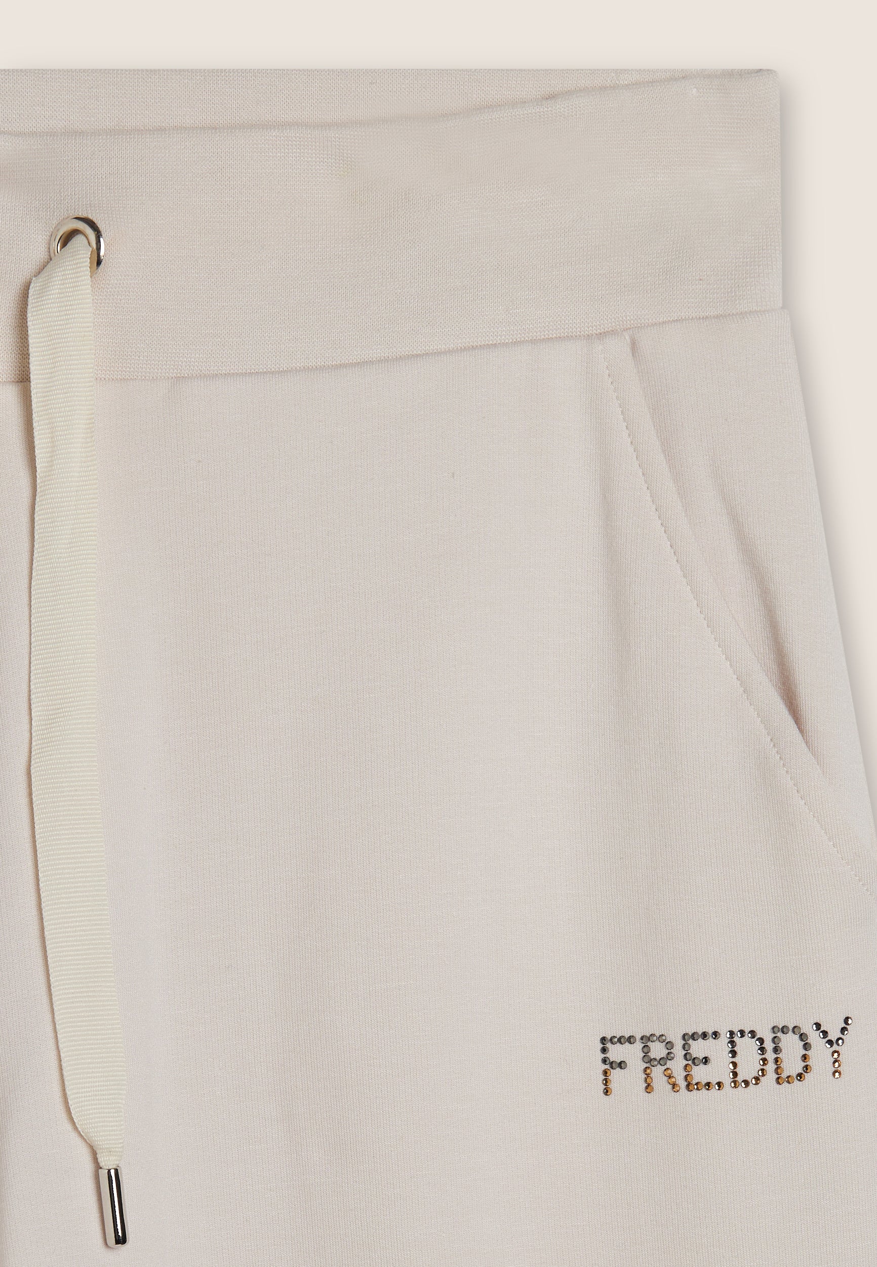 freddy-pantaloni-sportivi-donna-in-felpa-modal-con-polsini-e-strass-bicolore image 7