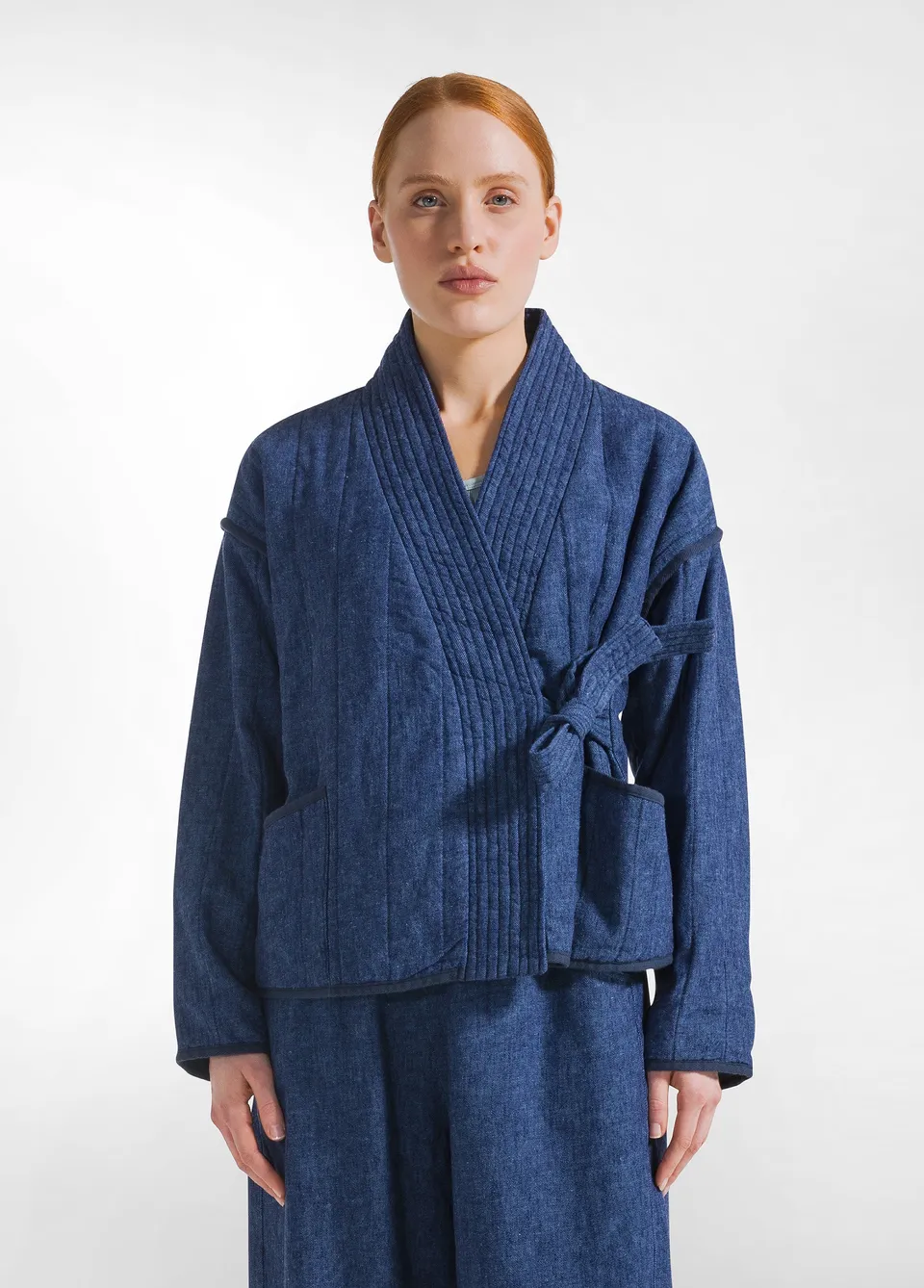deha-kimono-denim-misto-lino-imbottito-blu image 1