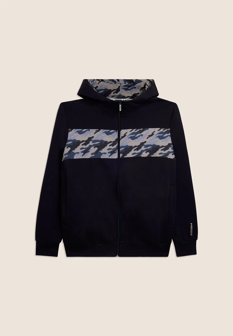 freddy-felpa-uomo-full-zip-con-cappuccio-inserto-camouflage image 1