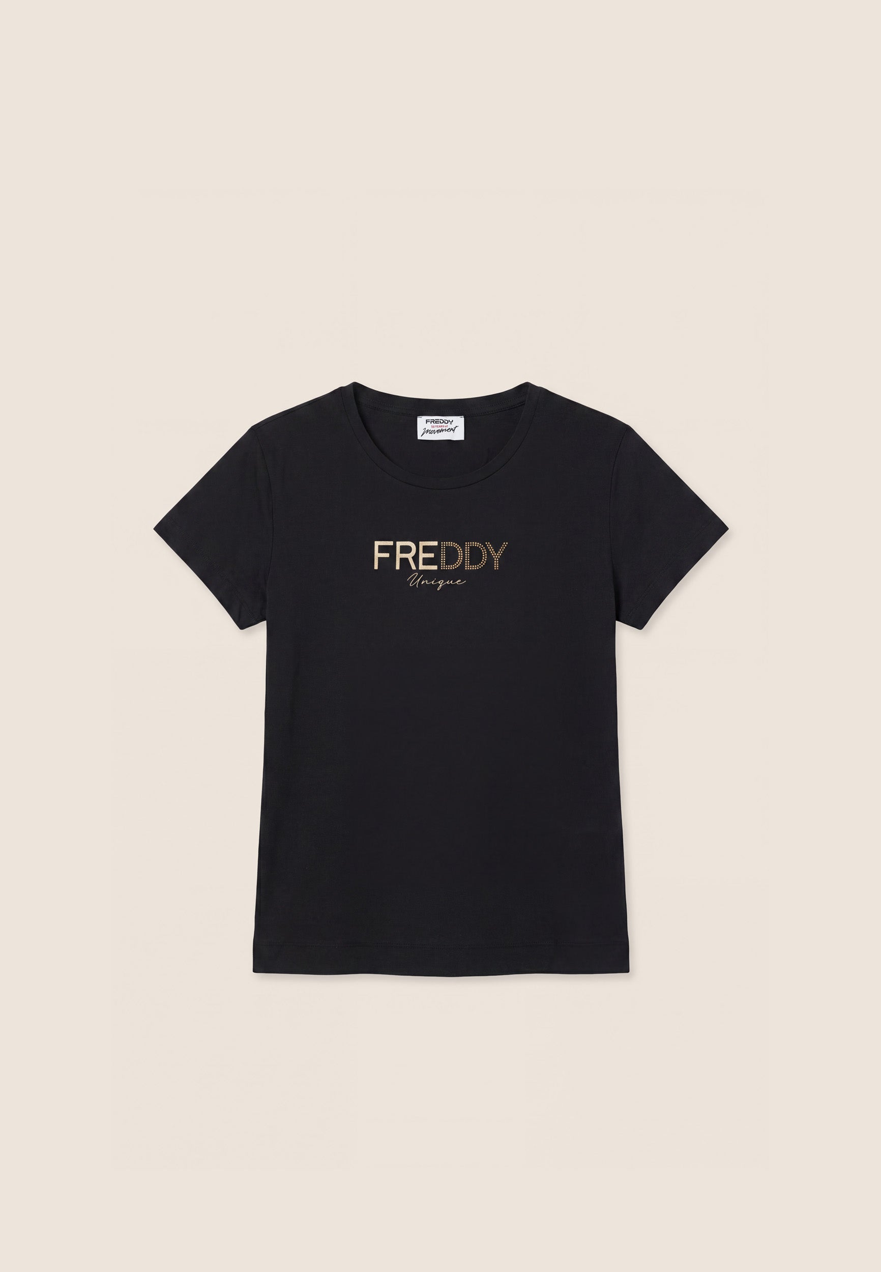 freddy-t-shirt-regular-donna-logo-oro-stampa-e-borchie image 8