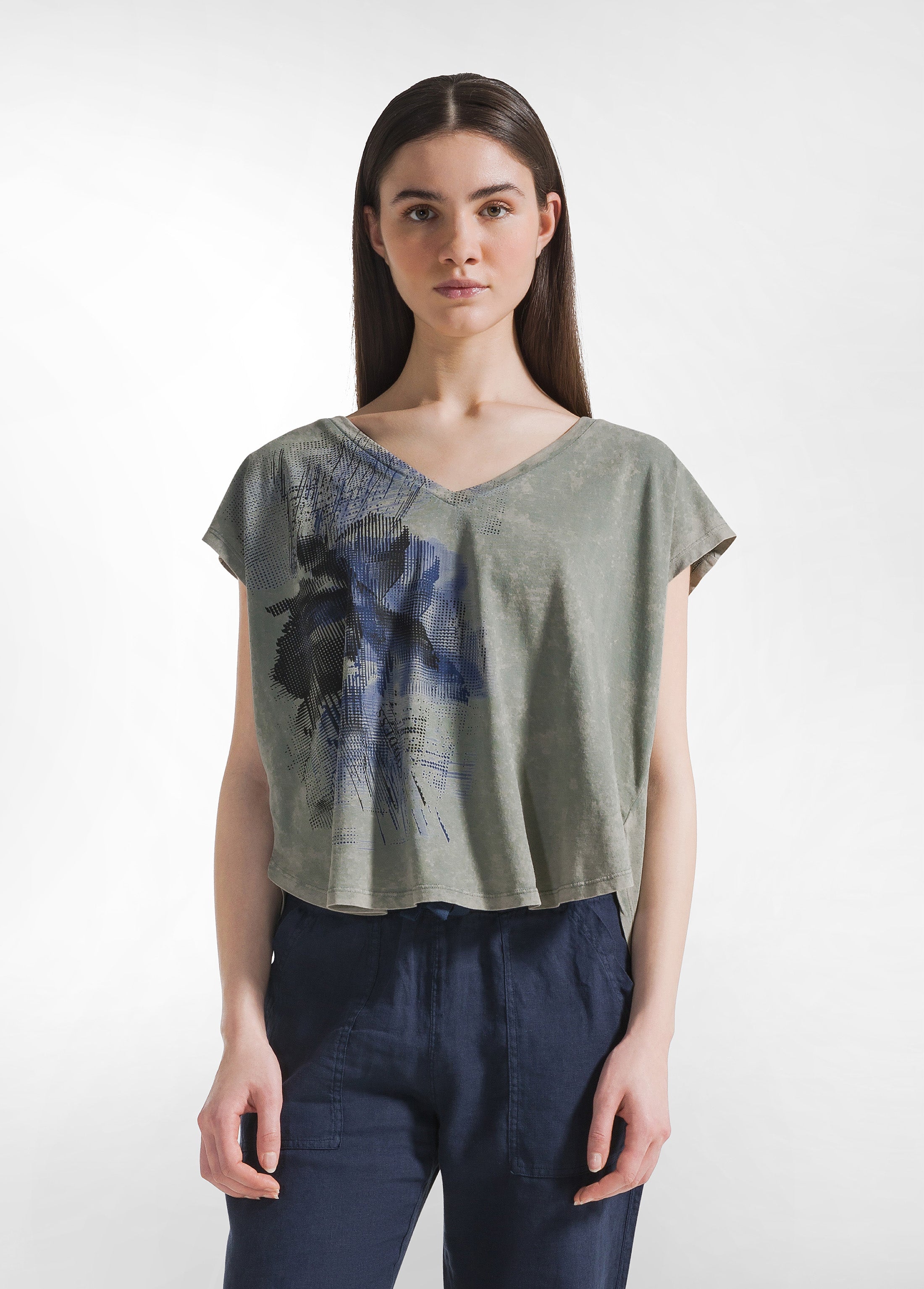 deha-t-shirt-scollo-a-v-marmorizzata-grafica-verde image 1