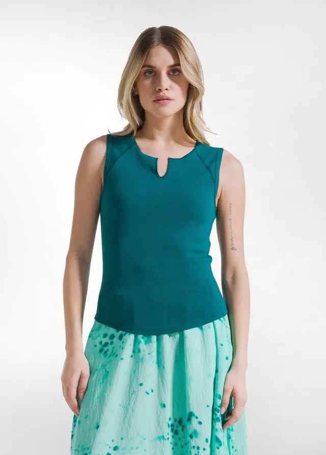 deha-canotta-a-costine-verde-top-cotone-essentials image 1