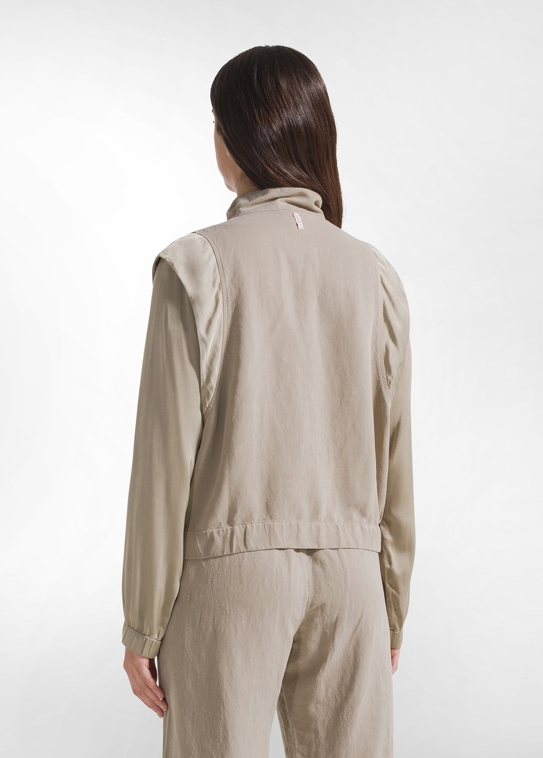 deha-bomber-in-lino-con-maniche-in-satin-e-zip-beige-d42480 image 2