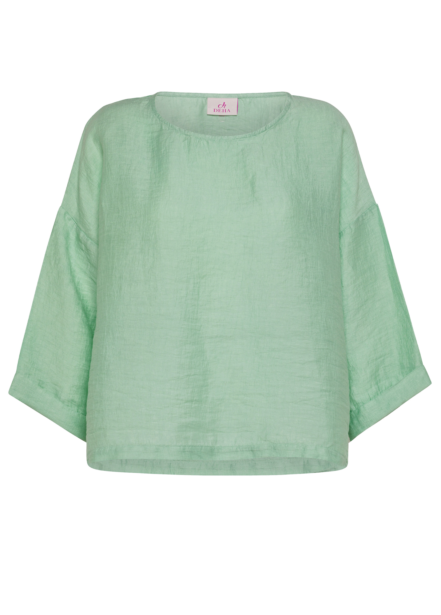 deha-blusa-in-lino-lucido-verde-manica-ampia-3-4 image 3