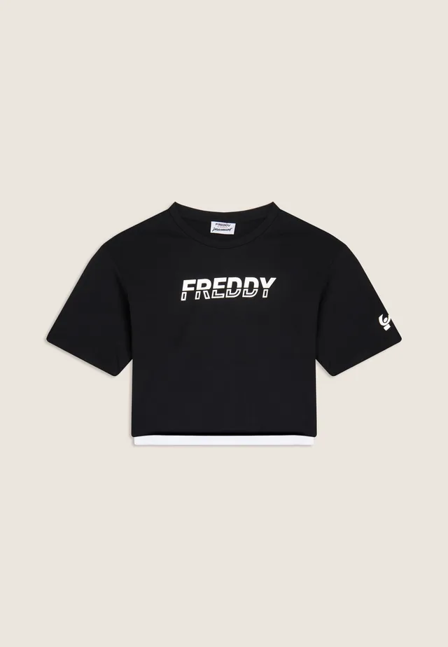 freddy-t-shirt-cropped-con-inserto-a-contrasto-e-logo-perlato image 1