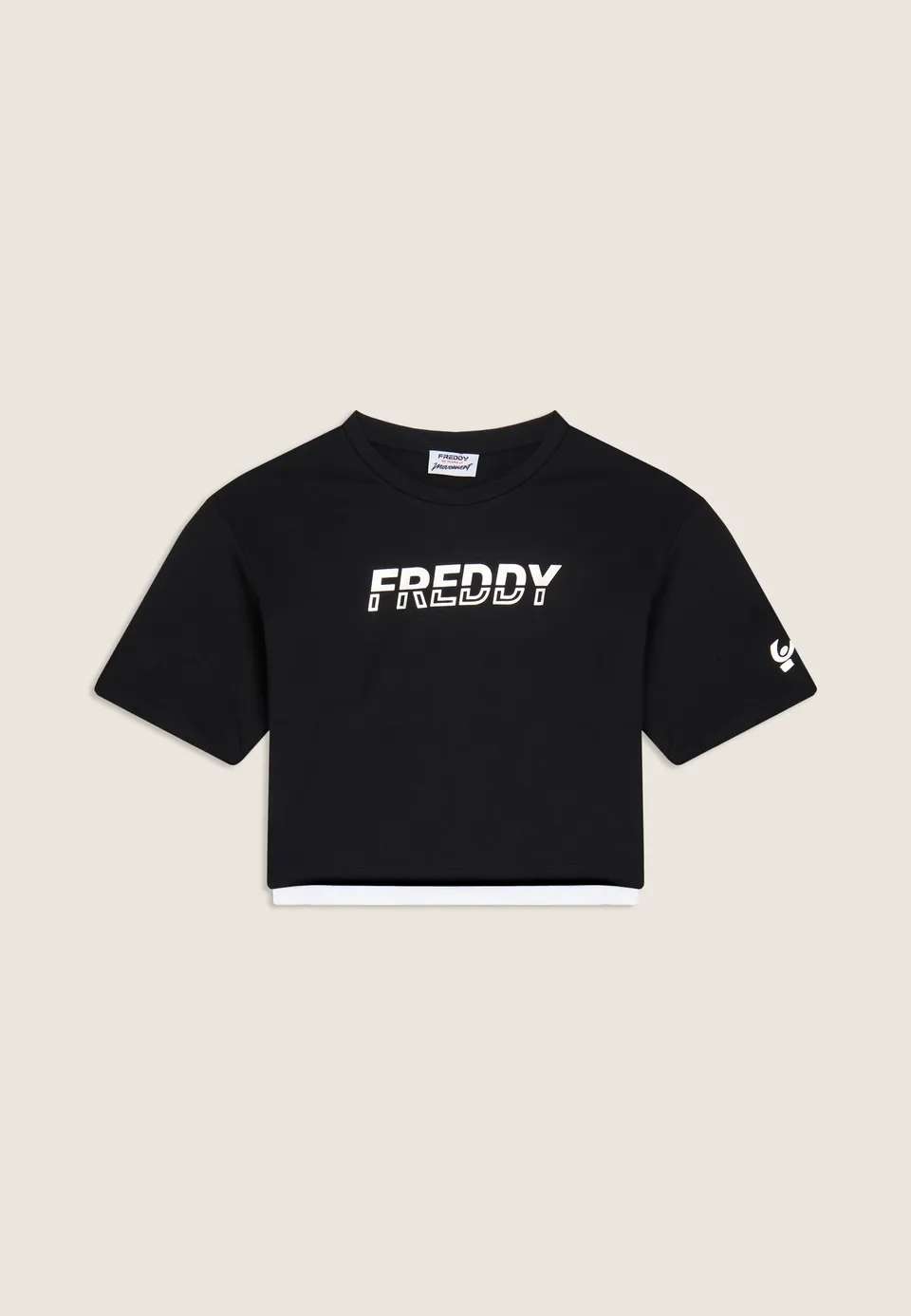freddy-t-shirt-cropped-con-inserto-a-contrasto-e-logo-perlato image 1
