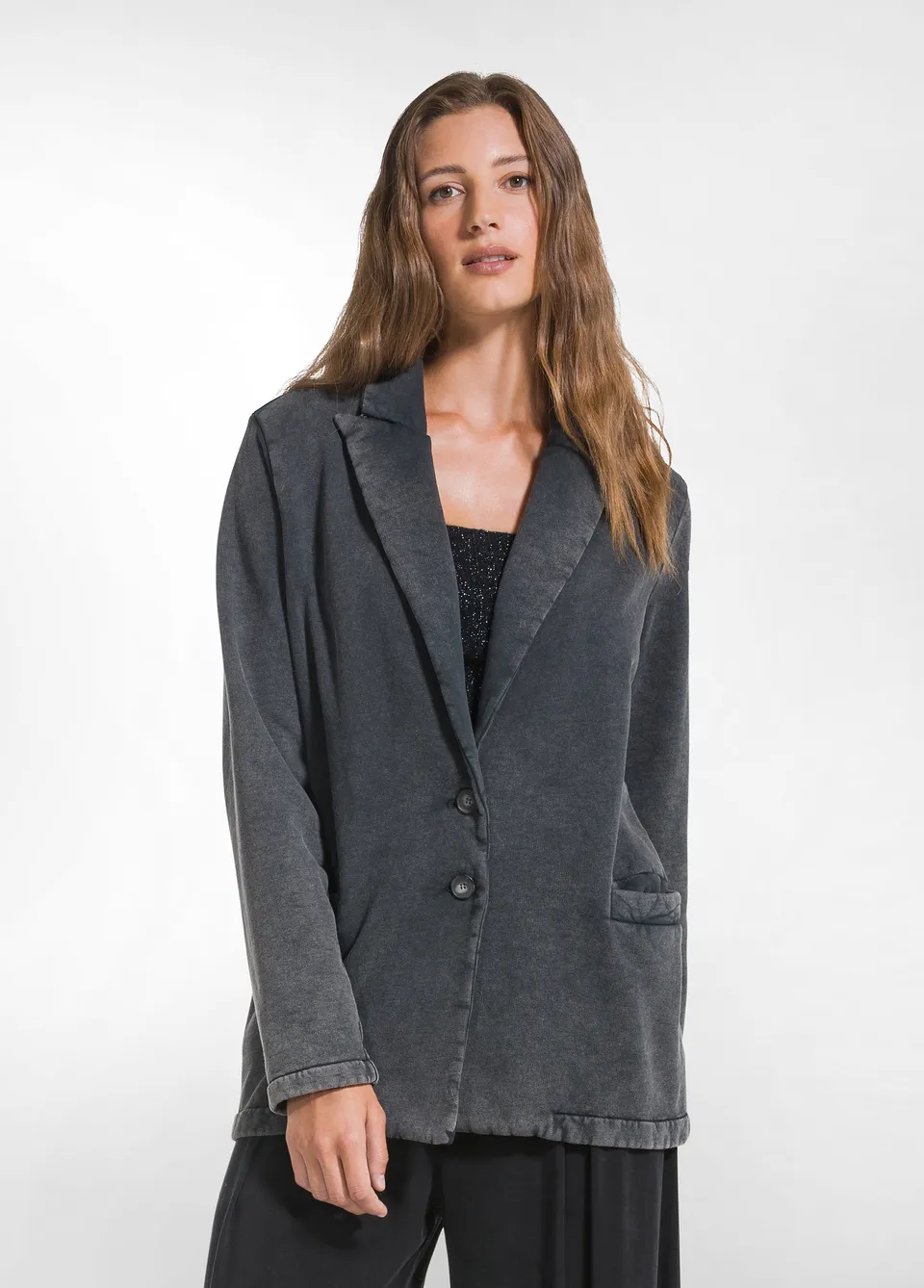 deha-blazer-in-cotone-organico-marmorizzato-nero image 1