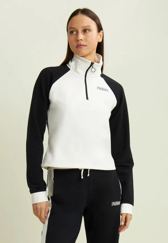 freddy-felpa-cropped-bicolore-donna-mezza-zip-collo-alto-maniche-raglan image 1