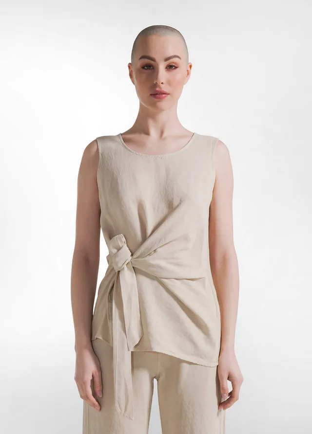 deha-top-in-lino-e-cotone-con-cintura-beige-donna image 1