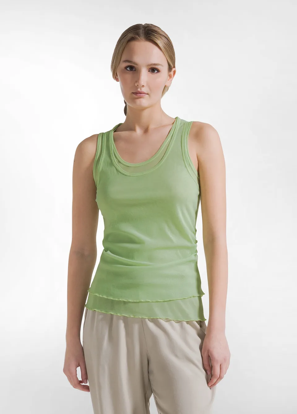deha-canotta-doppio-strato-in-tulle-verde-canotta-donna-danza-yoga image 1