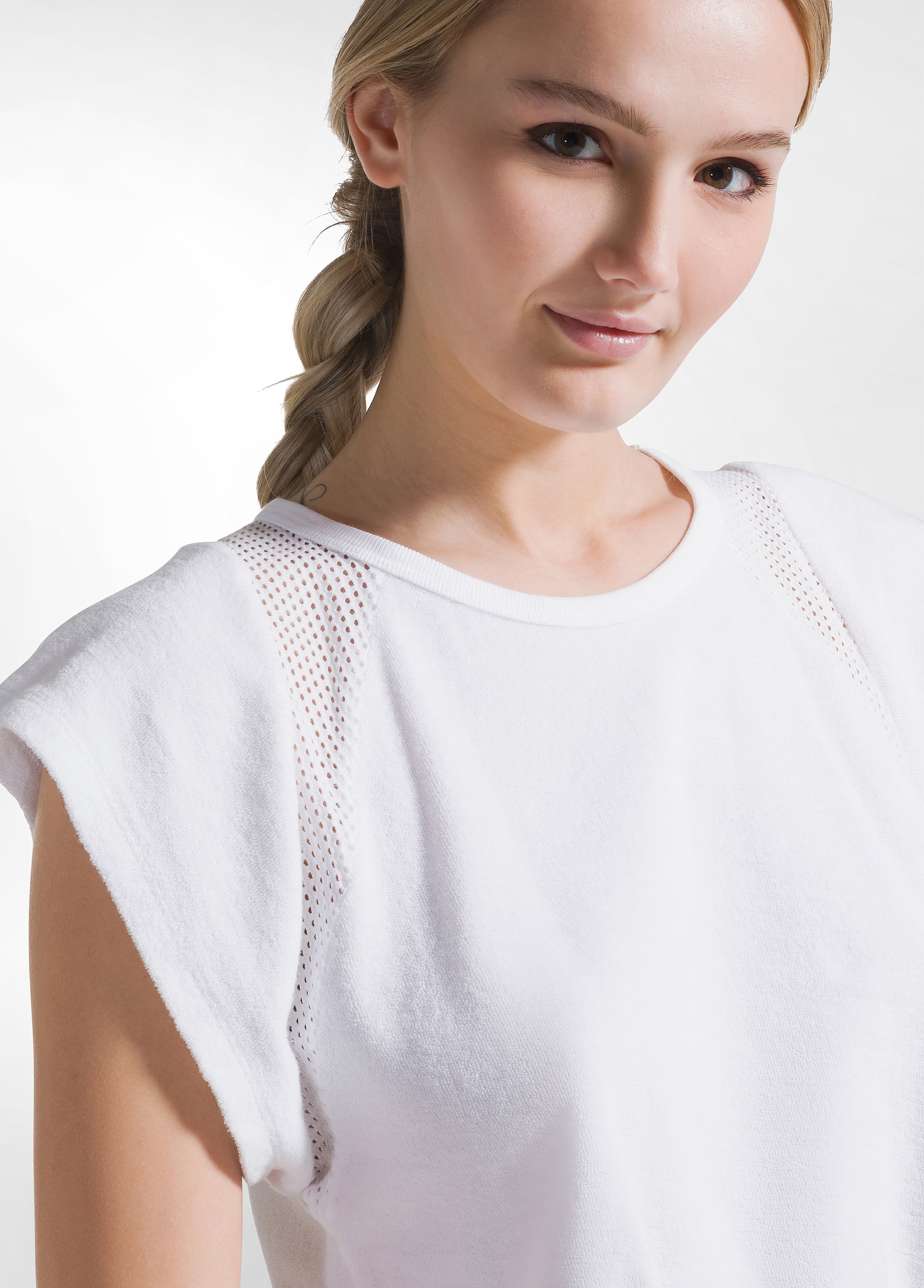 deha-t-shirt-felpa-french-terry-bianco-con-inserti-in-rete image 3