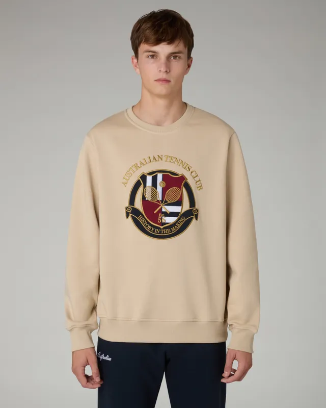 australian-tennis-club-crewneck-felpa-girocollo-sabbia-made-in-italy image 1