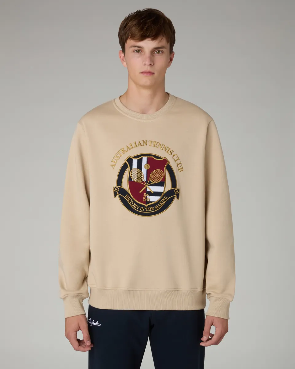 australian-tennis-club-crewneck-felpa-girocollo-sabbia-made-in-italy image 1