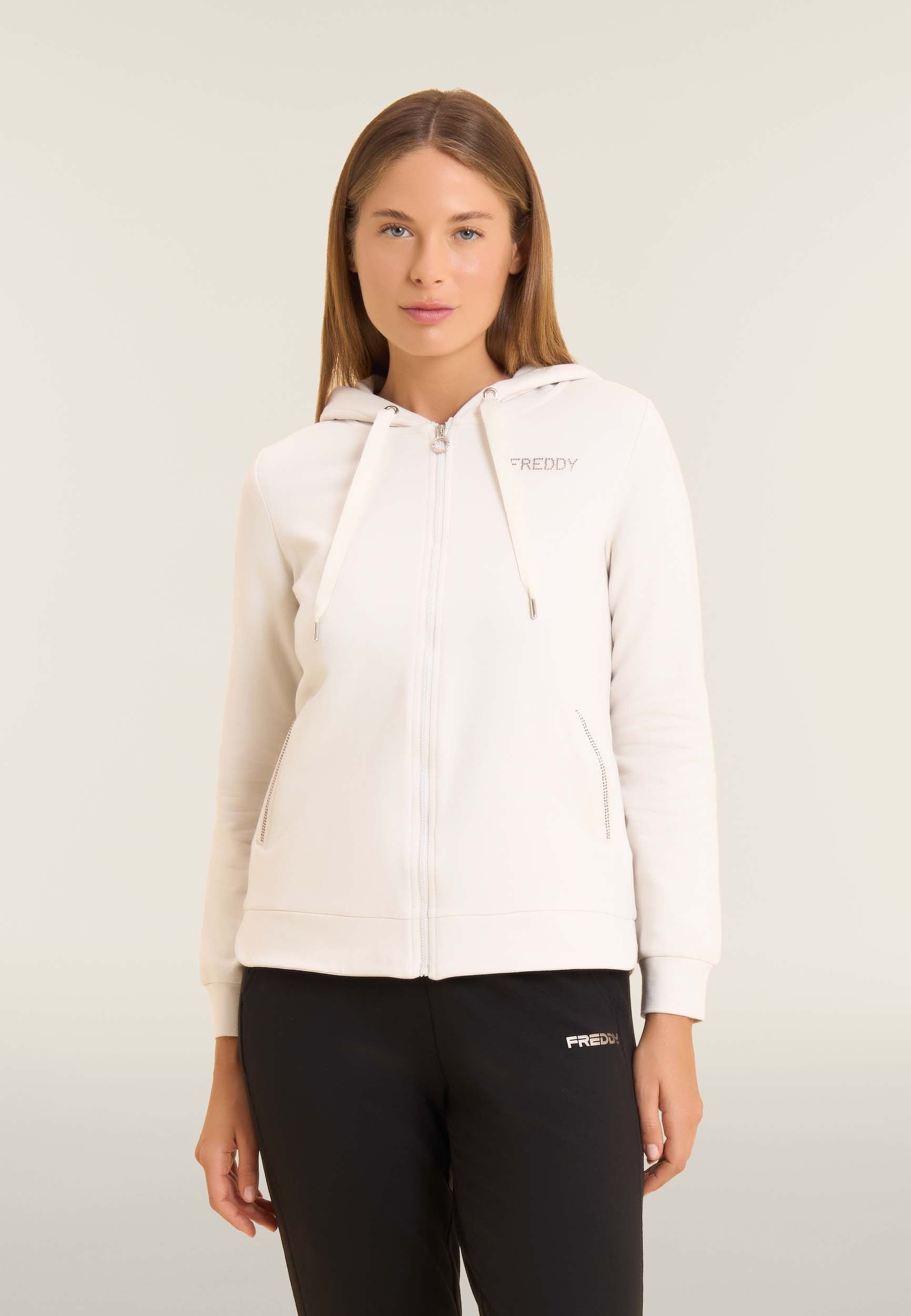 freddy-felpa-sportiva-donna-cappuccio-zip-strass-bicolore-modal image 1