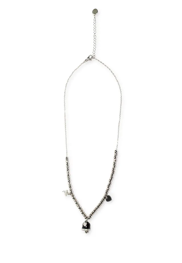 freddy-collana-acciaio-silver-316l-a-sfere-con-charms-nero-e-strass image 1