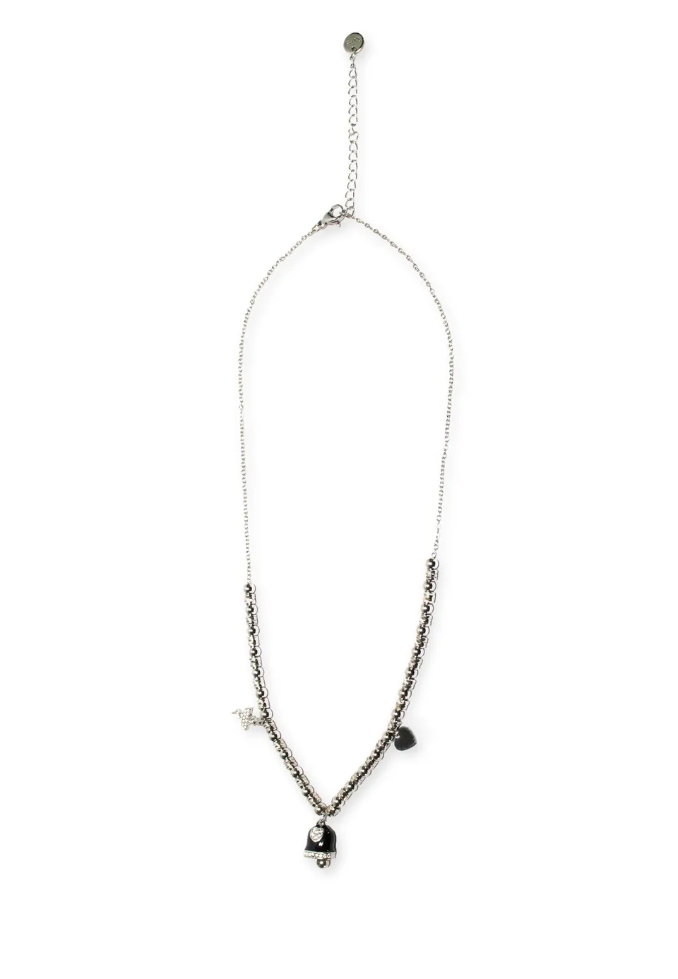 freddy-collana-acciaio-silver-316l-a-sfere-con-charms-nero-e-strass image 1