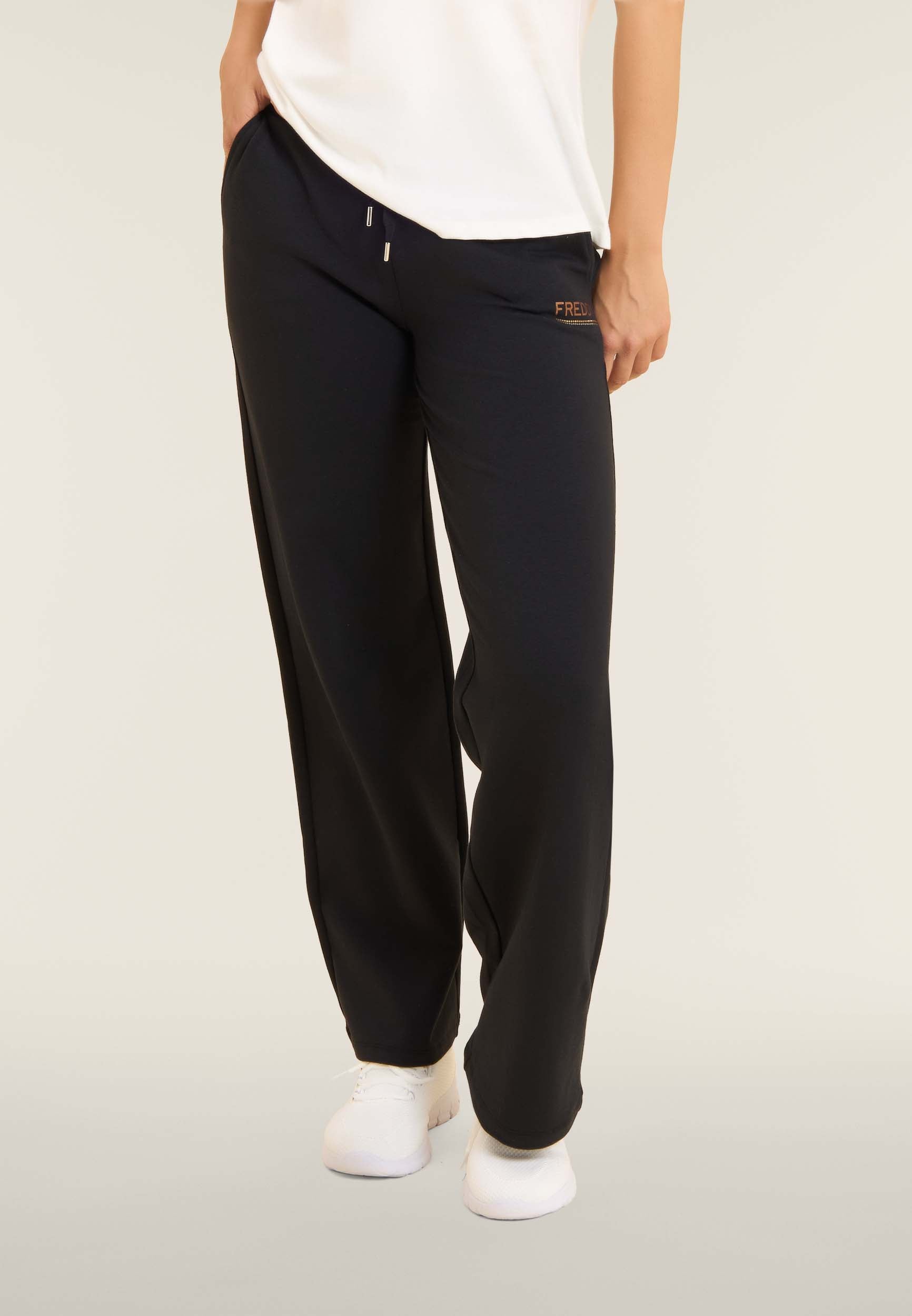 freddy-pantaloni-wide-leg-donna-con-logo-in-strass-bicolore image 3