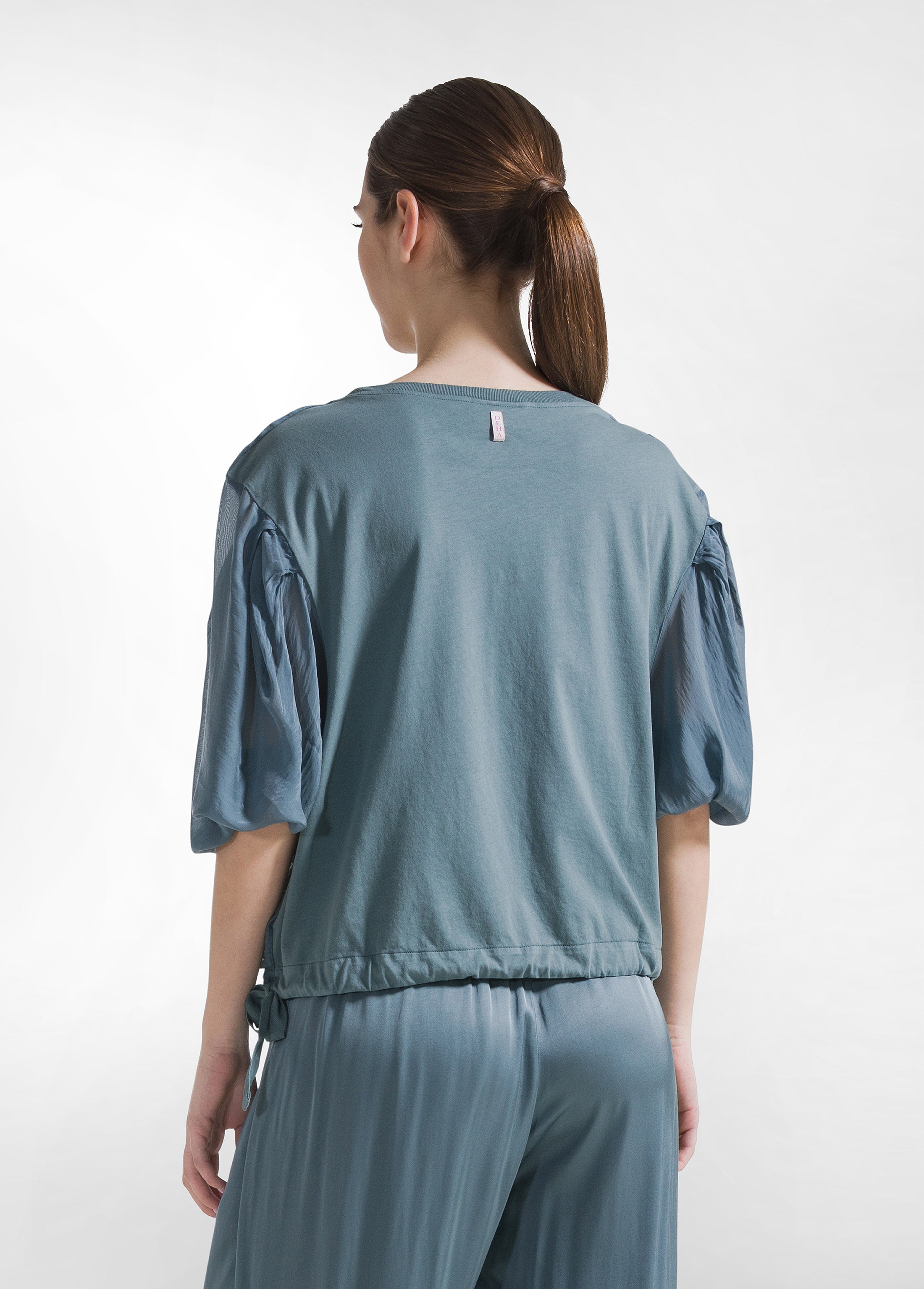 deha-t-shirt-ampia-in-cotone-e-seta-con-strati-sovrapposti-verde image 2