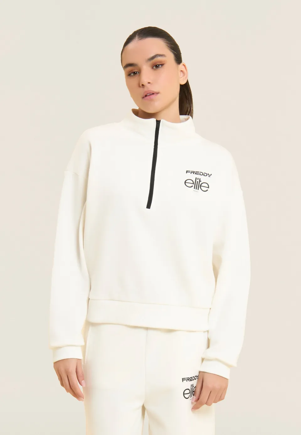 freddy-x-elite-felpa-comfort-fit-donna-in-cotone-con-mezza-zip image 1