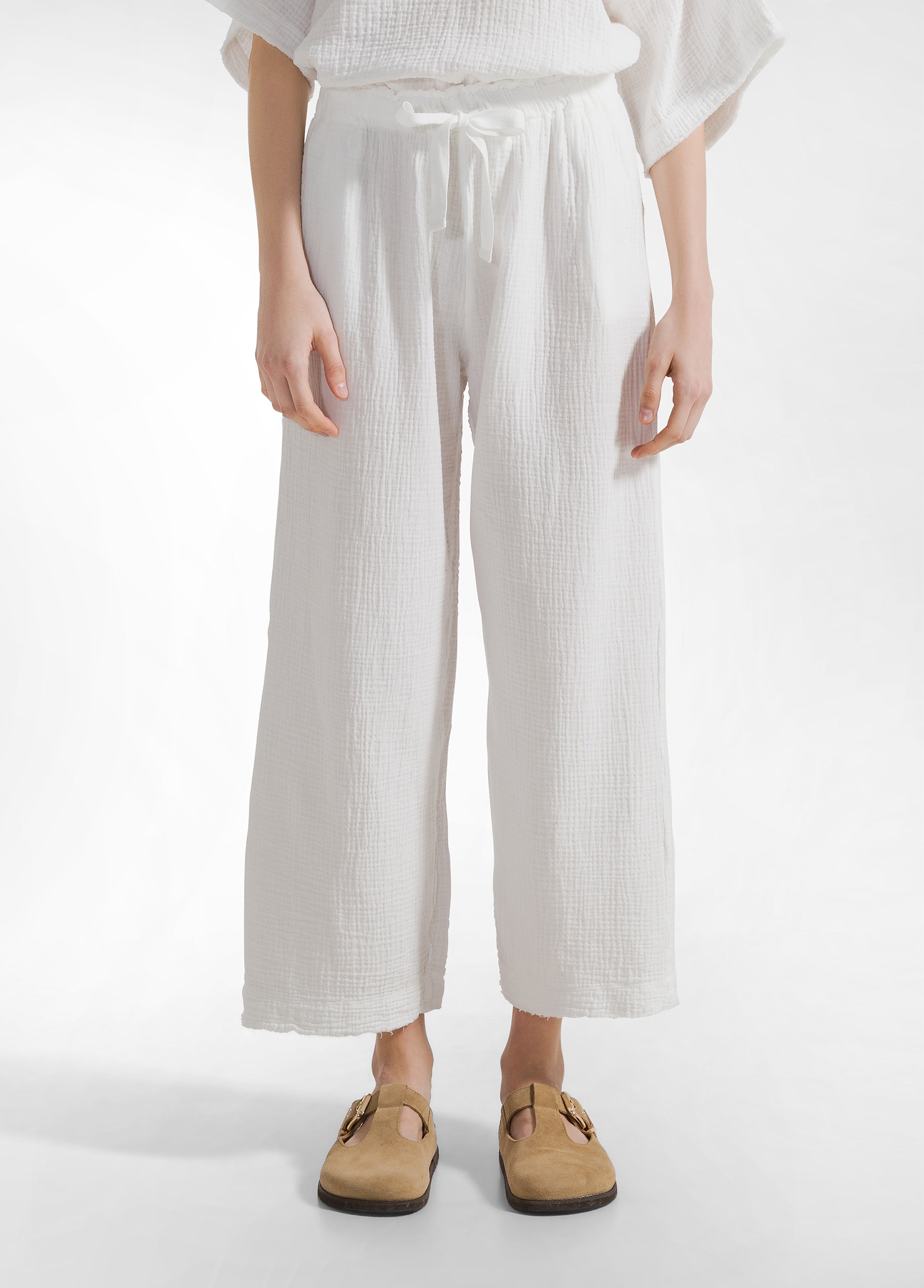 deha-pantalone-cropped-in-garza-di-cotone-bianco image 2