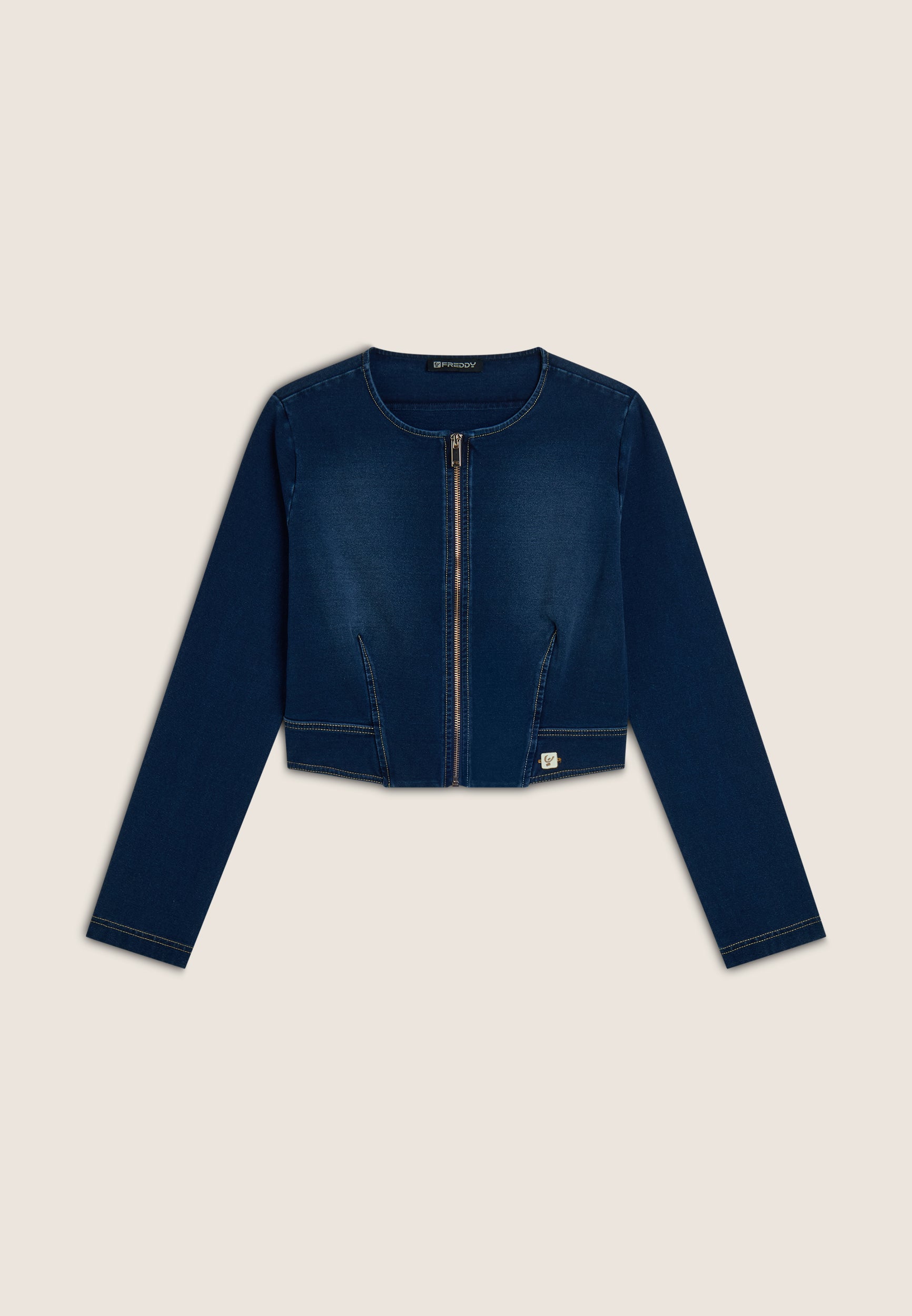 freddy-giacca-corta-donna-con-zip-in-jersey-effetto-denim-slim-fit image 5