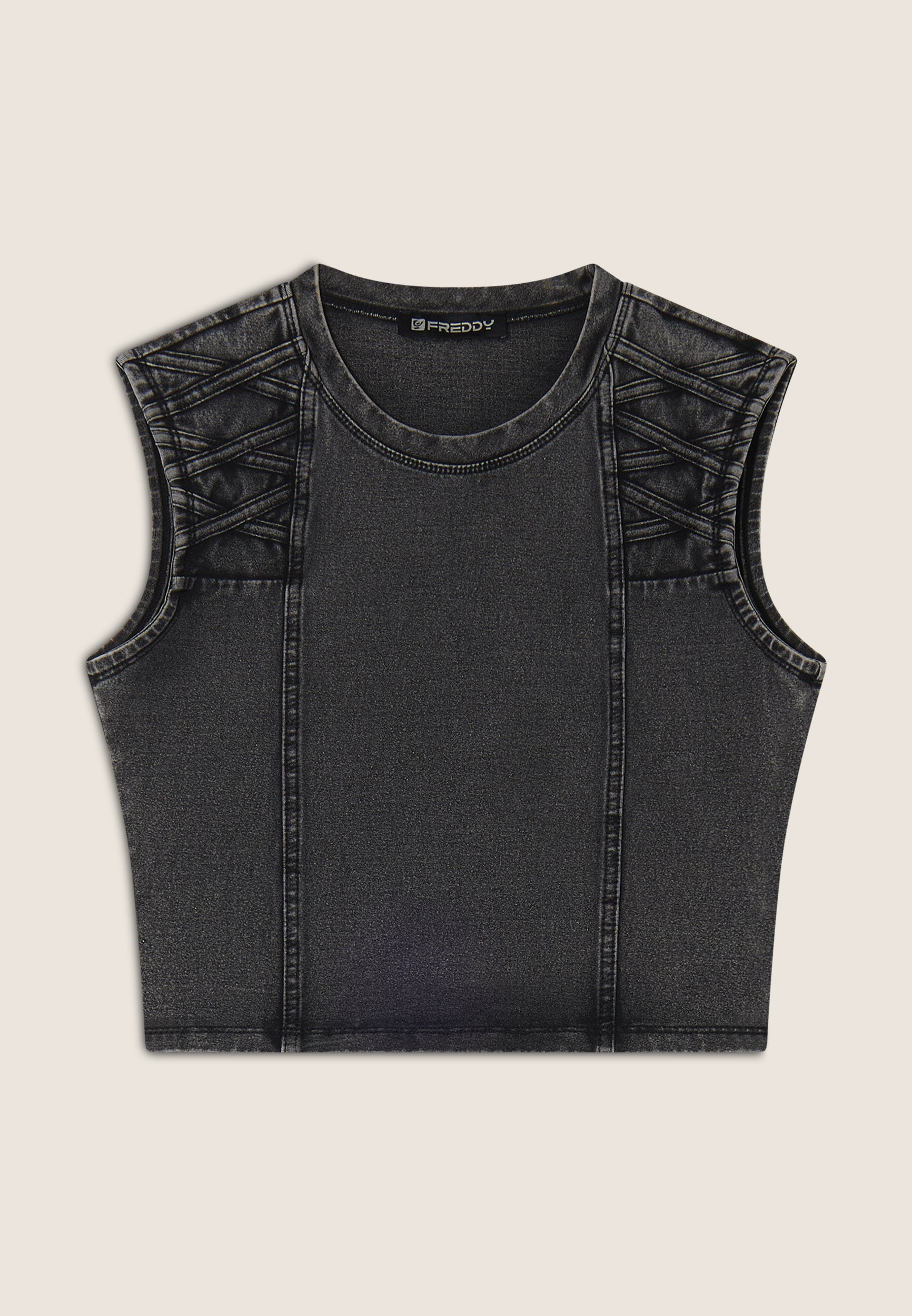 freddy-top-cropped-effetto-denim-con-decoro-spalle image 6
