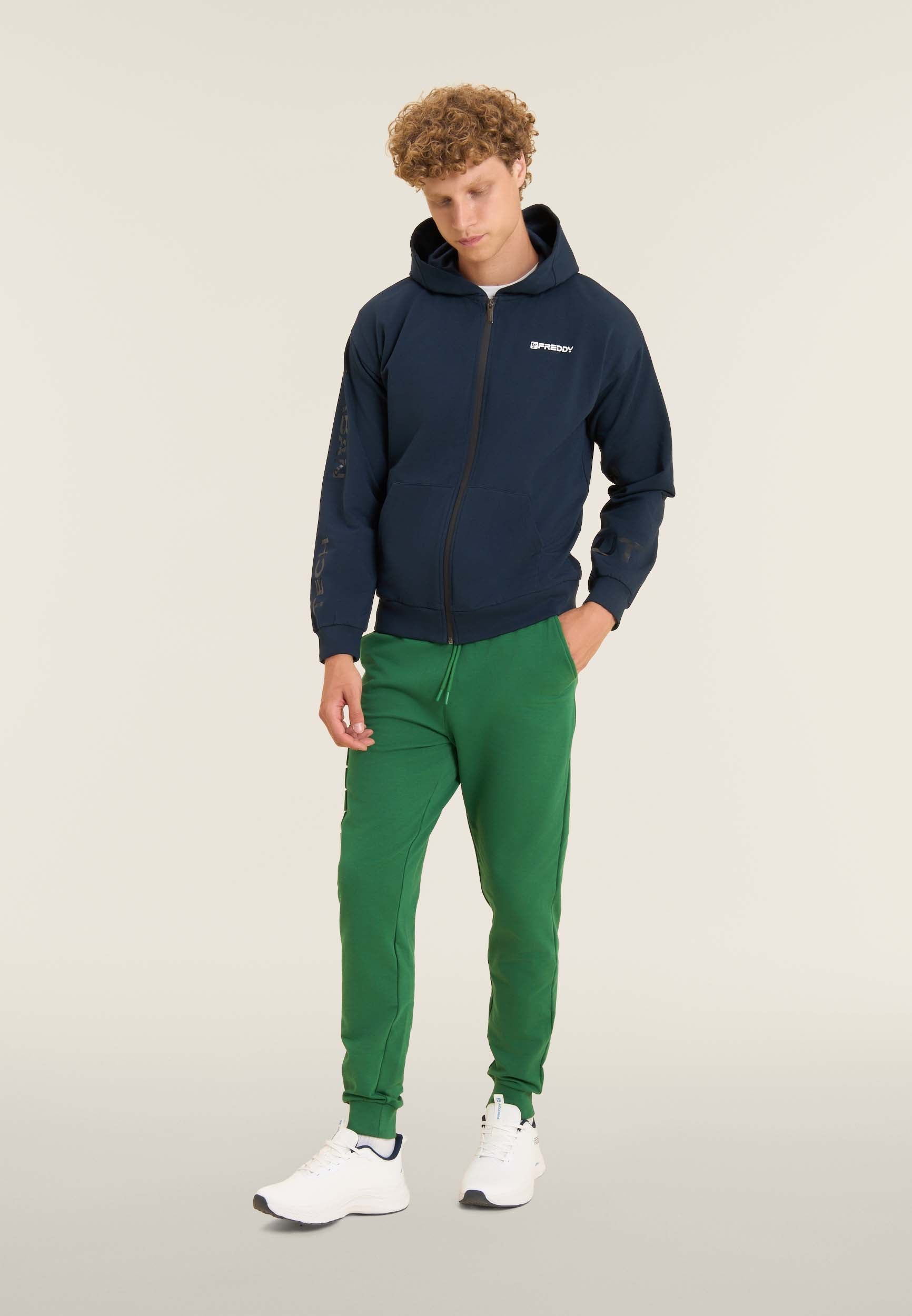 freddy-felpa-uomo-full-zip-con-cappuccio-in-jersey-e-tasche-a-marsupio image 2
