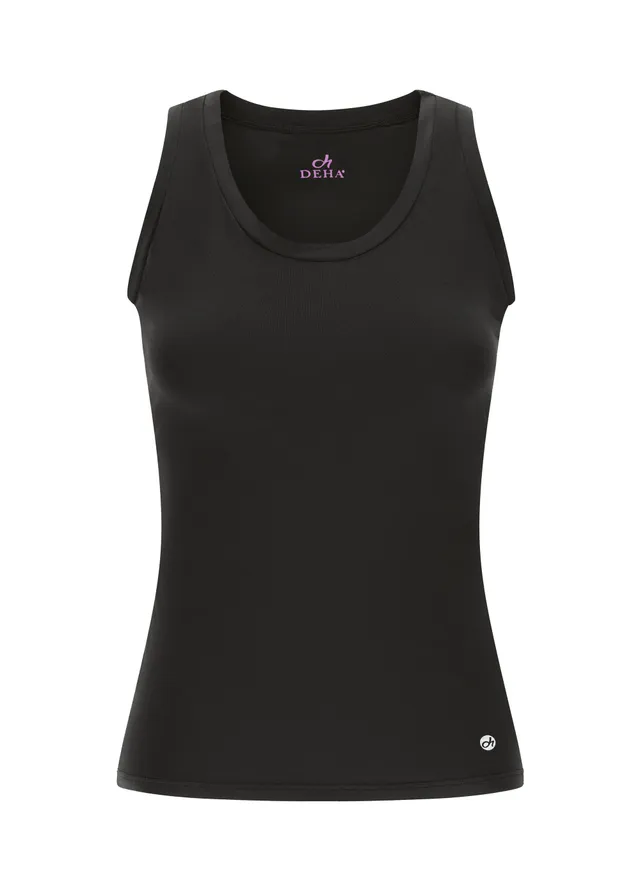 deha-canotta-d42021-stretch-tinta-unita-spalline-larghe-nera image 1