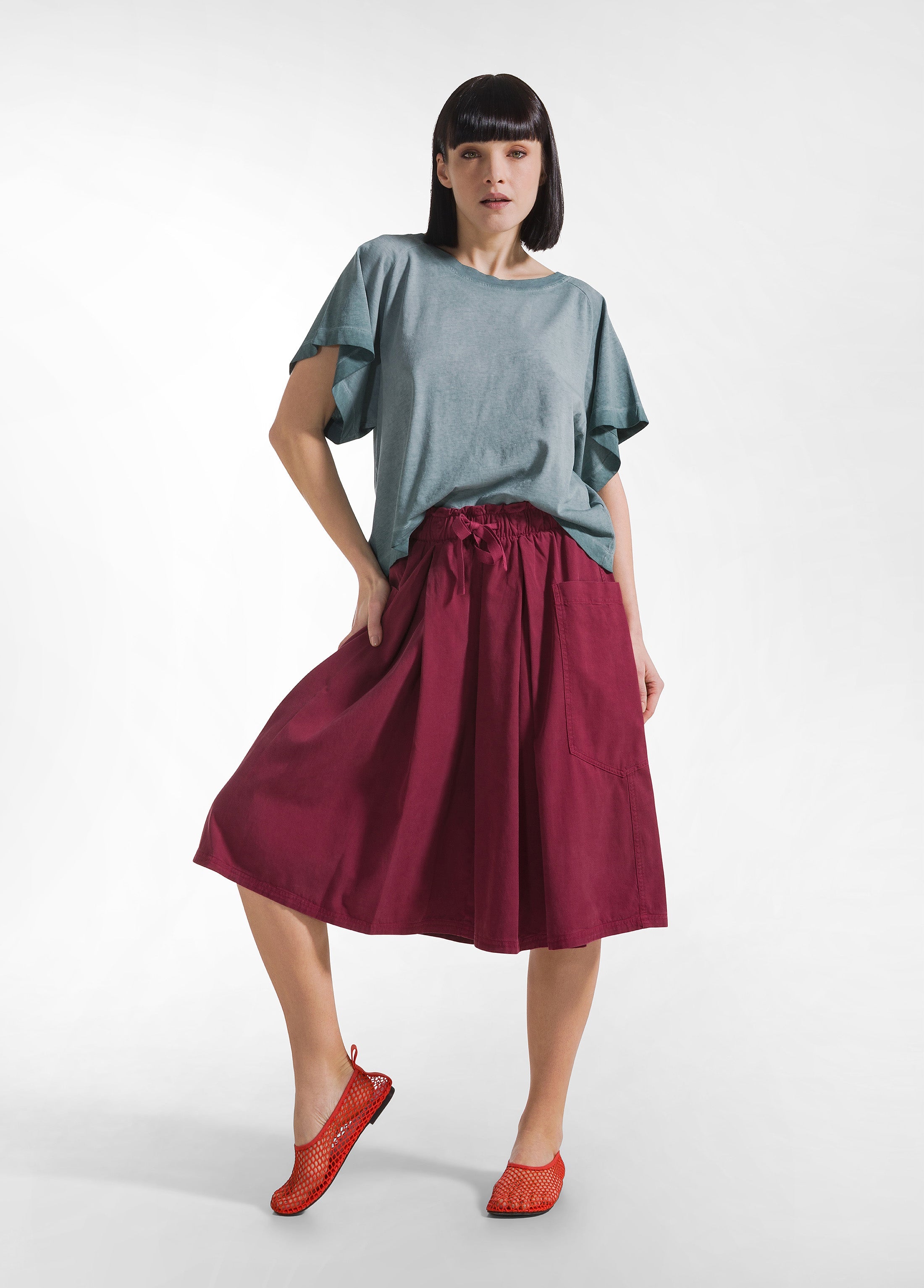 deha-gonna-pantalone-plissettata-in-twill-di-lyocell-rosso image 1