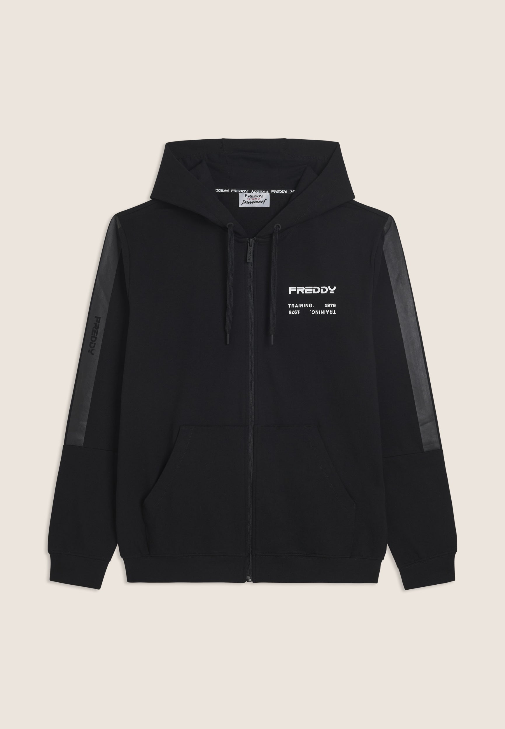 freddy-felpa-uomo-con-cappuccio-full-zip-e-bande-tono-su-tono image 5