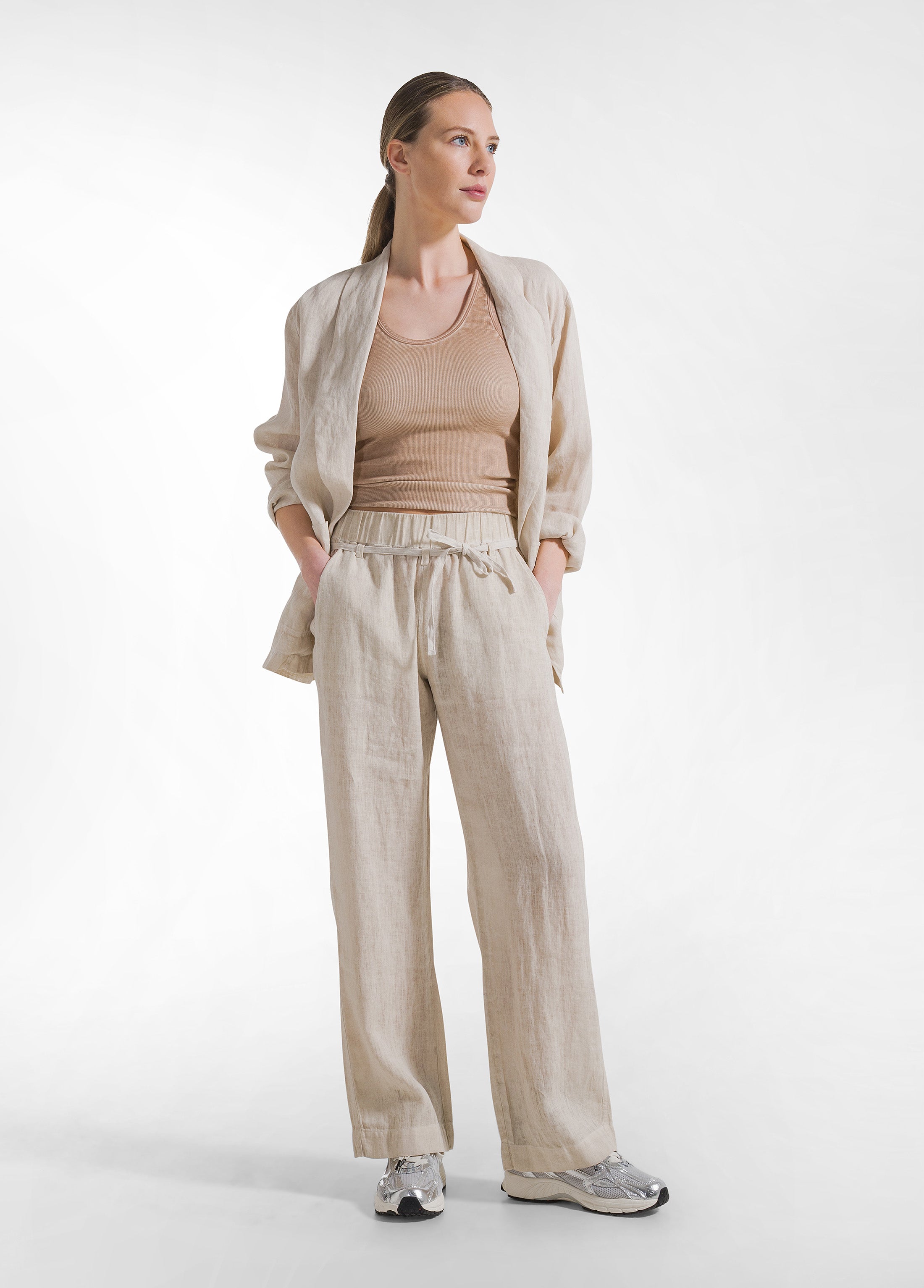 deha-pantaloni-dritti-in-lino-effetto-sfumato-beige image 1