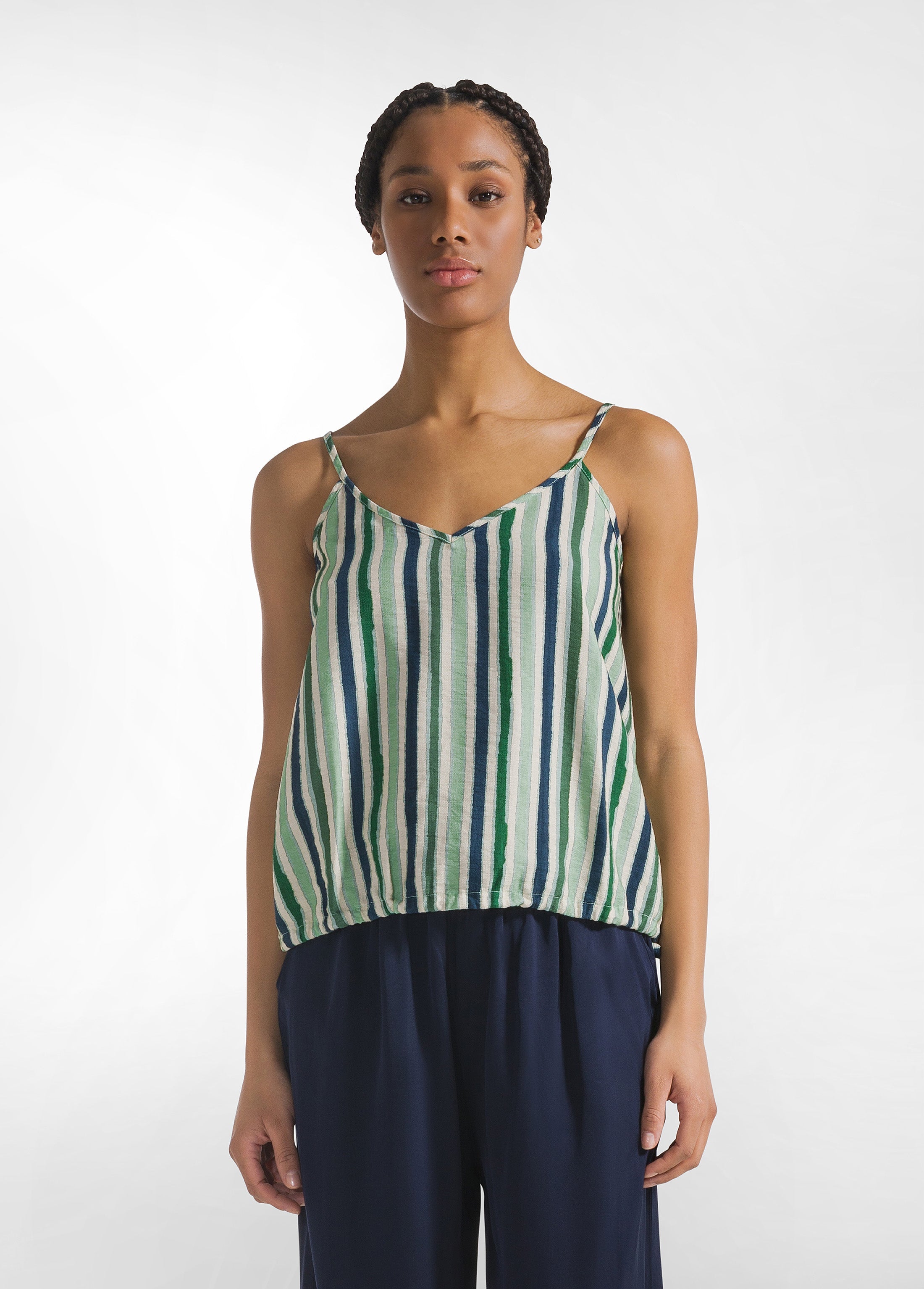 deha-top-spalline-sottili-crepe-a-righe-verde-d22381 image 1