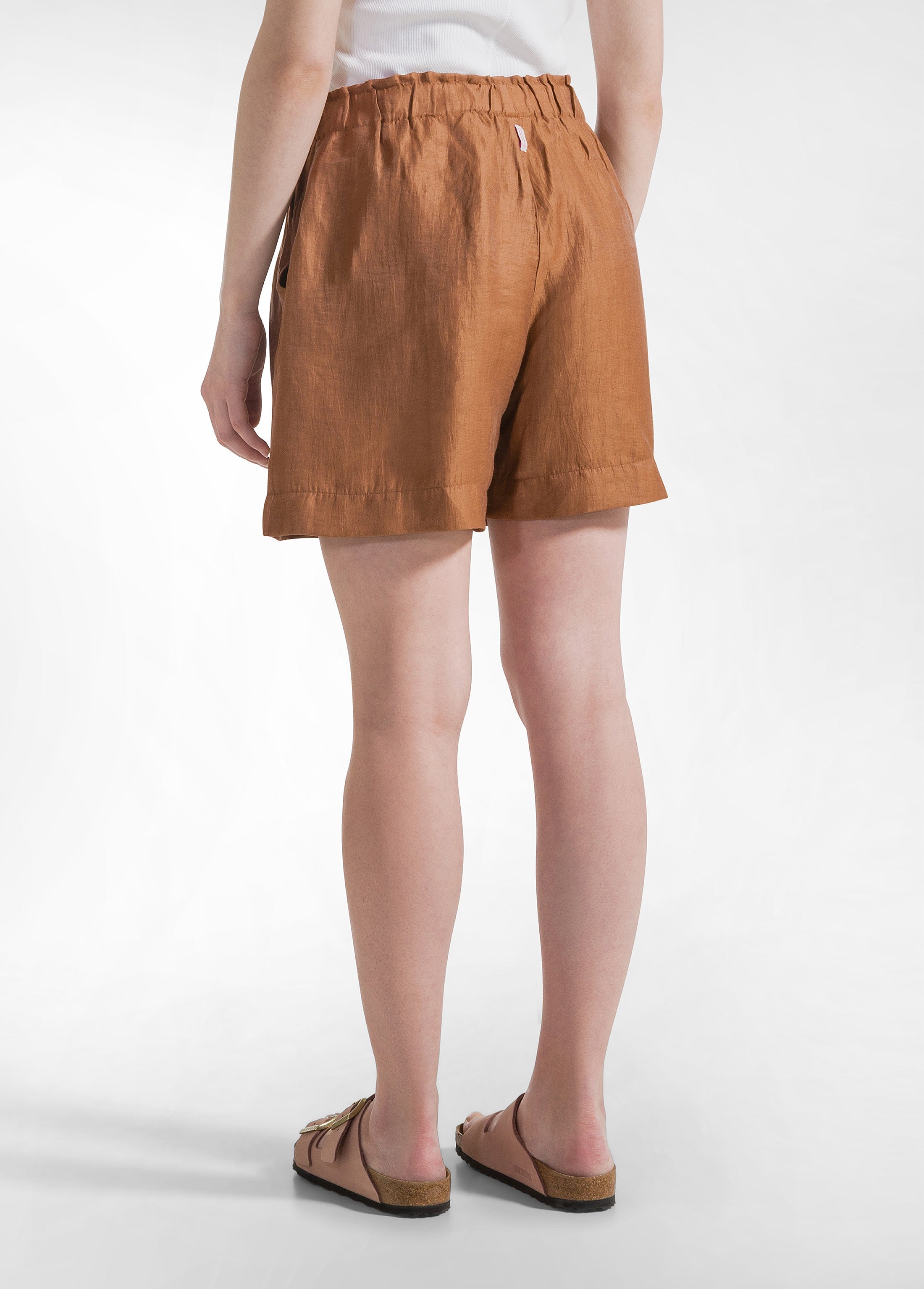 deha-shorts-in-lino-lucido-marrone-vita-elastica image 3