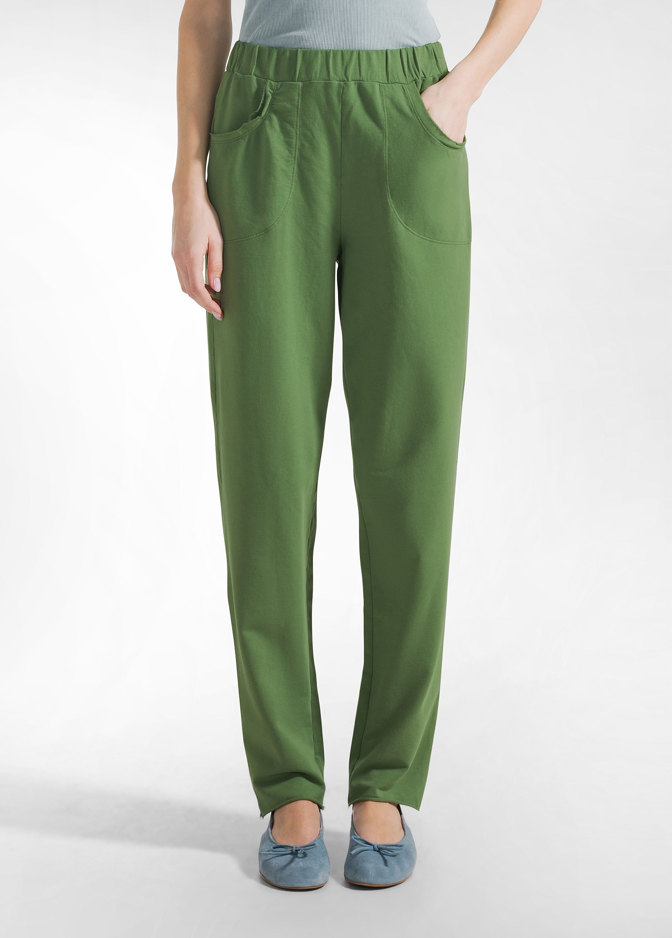 deha-pantalone-slim-fit-in-felpa-leggera-verde image 2