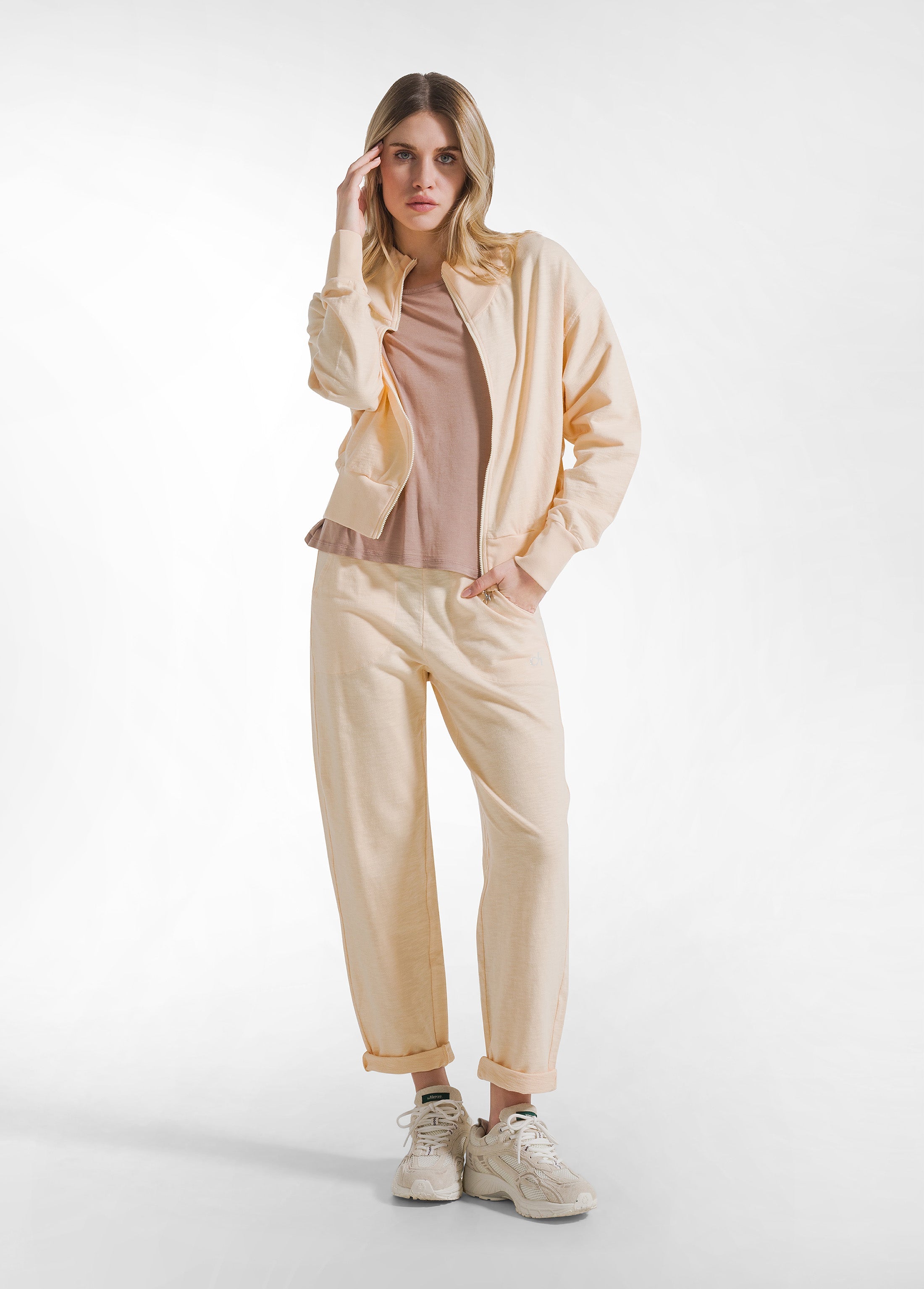 deha-pantaloni-dritti-in-cotone-fiammato-rosa-donna image 1