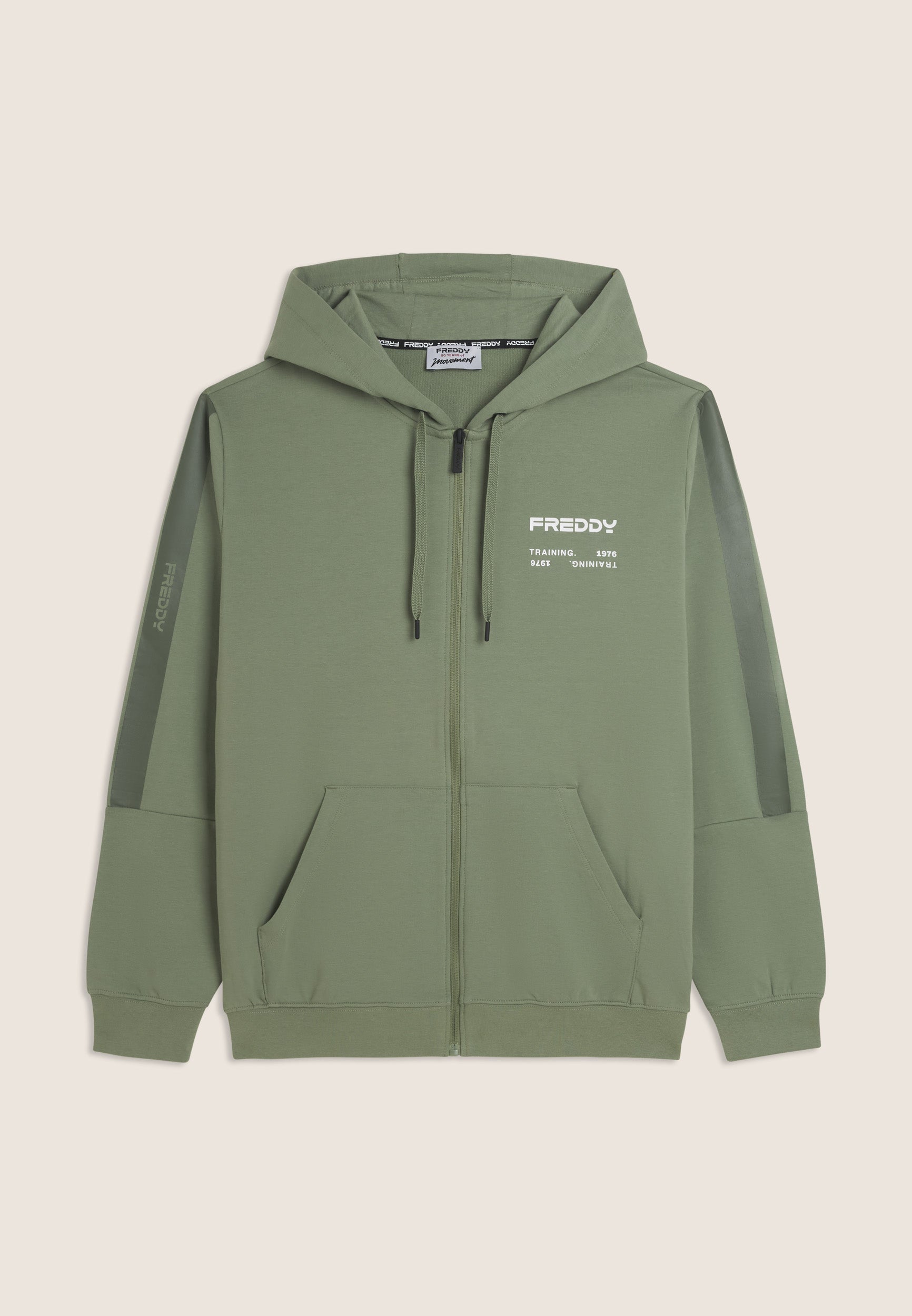 freddy-felpa-uomo-con-cappuccio-full-zip-e-bande-tono-su-tono image 8