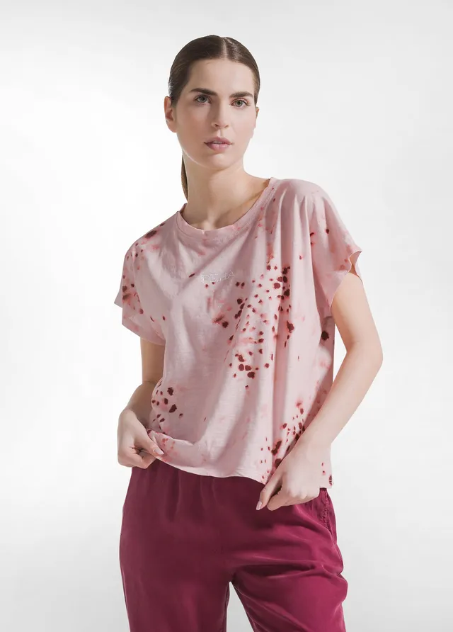 deha-t-shirt-in-cotone-fiammato-all-over-rosa-maglietta-casual-donna image 1